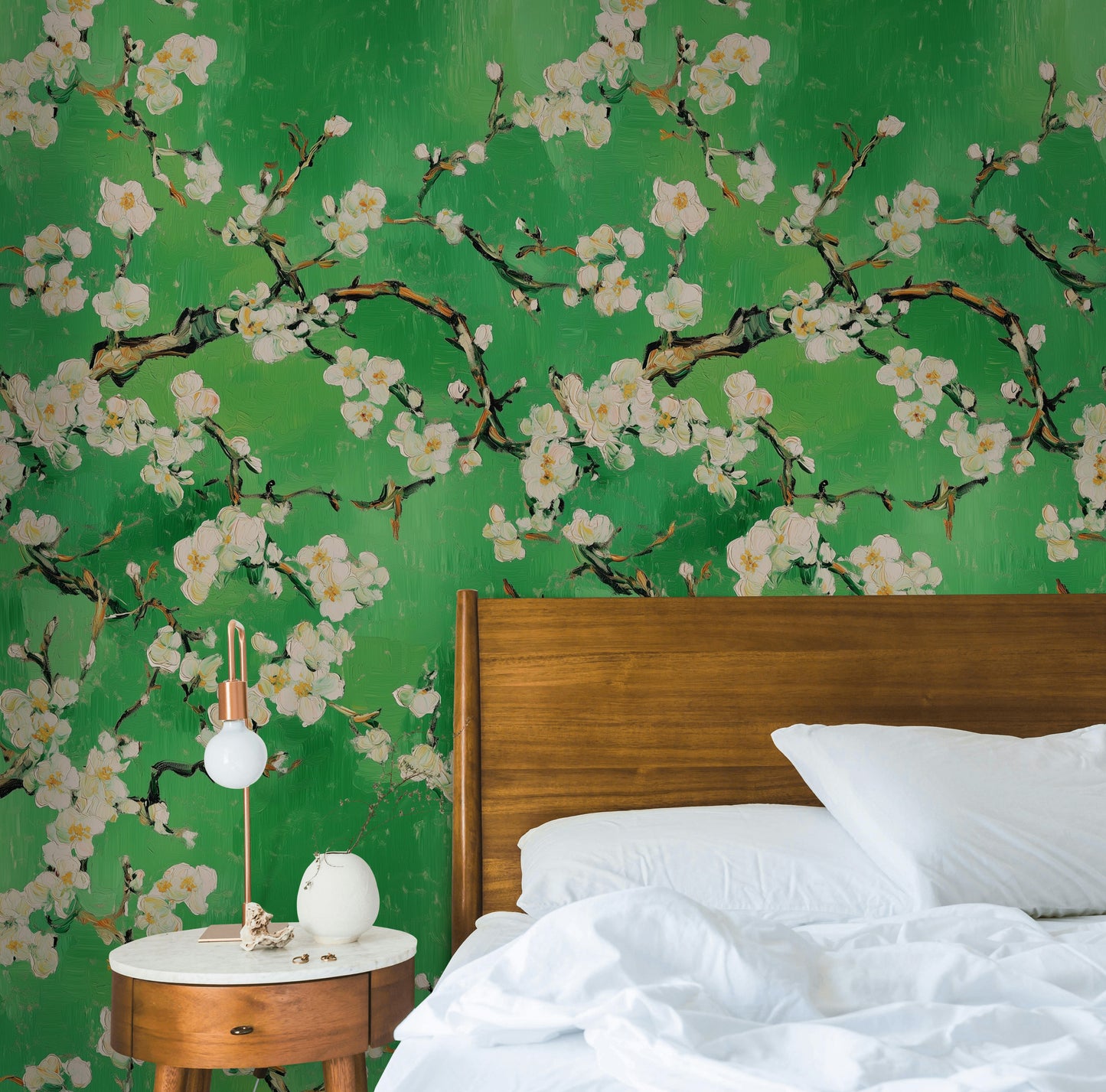 Nature-Inspired Green Blossom Wallpaper