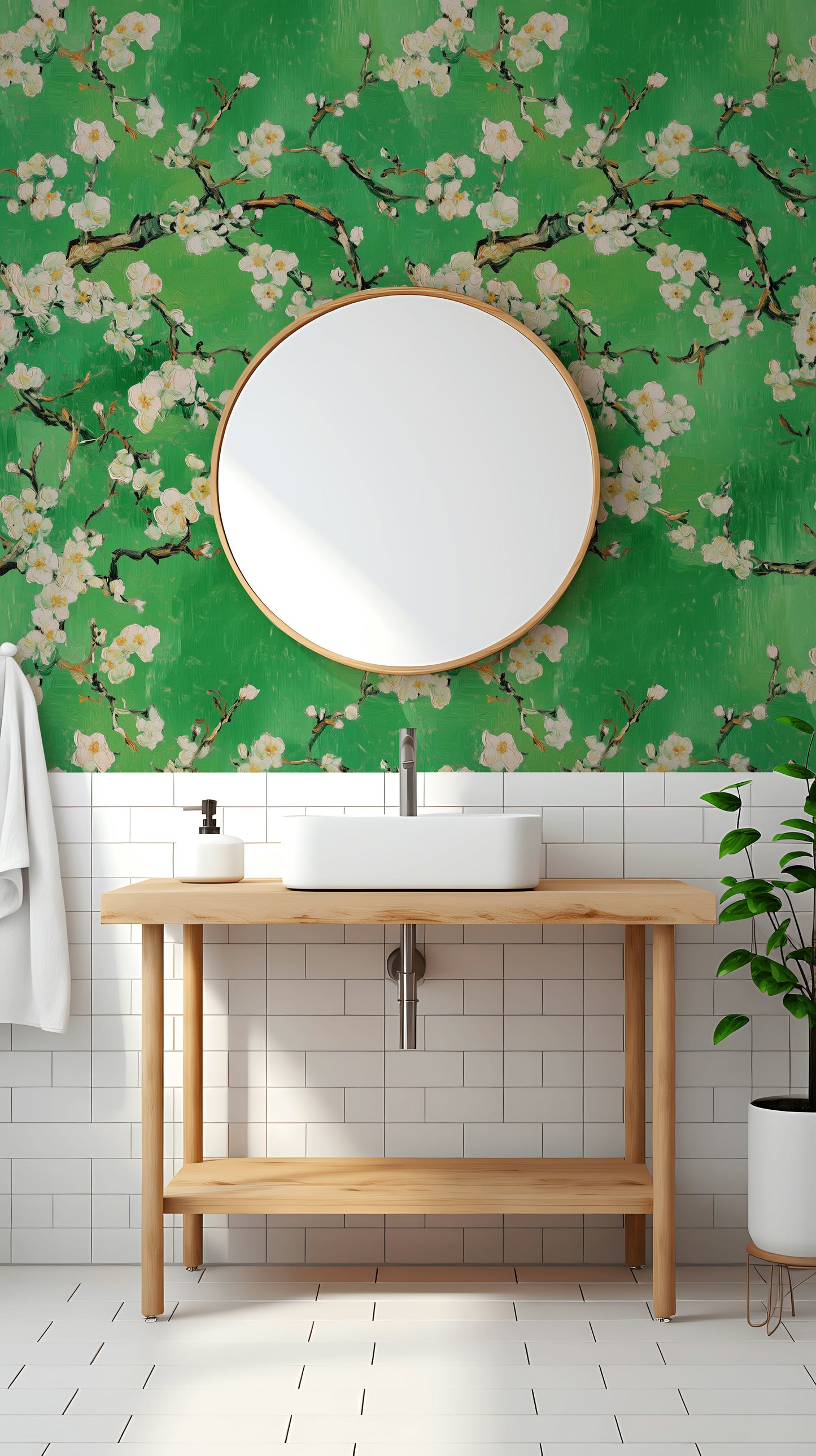 Nature-Inspired Green Blossom Wallpaper