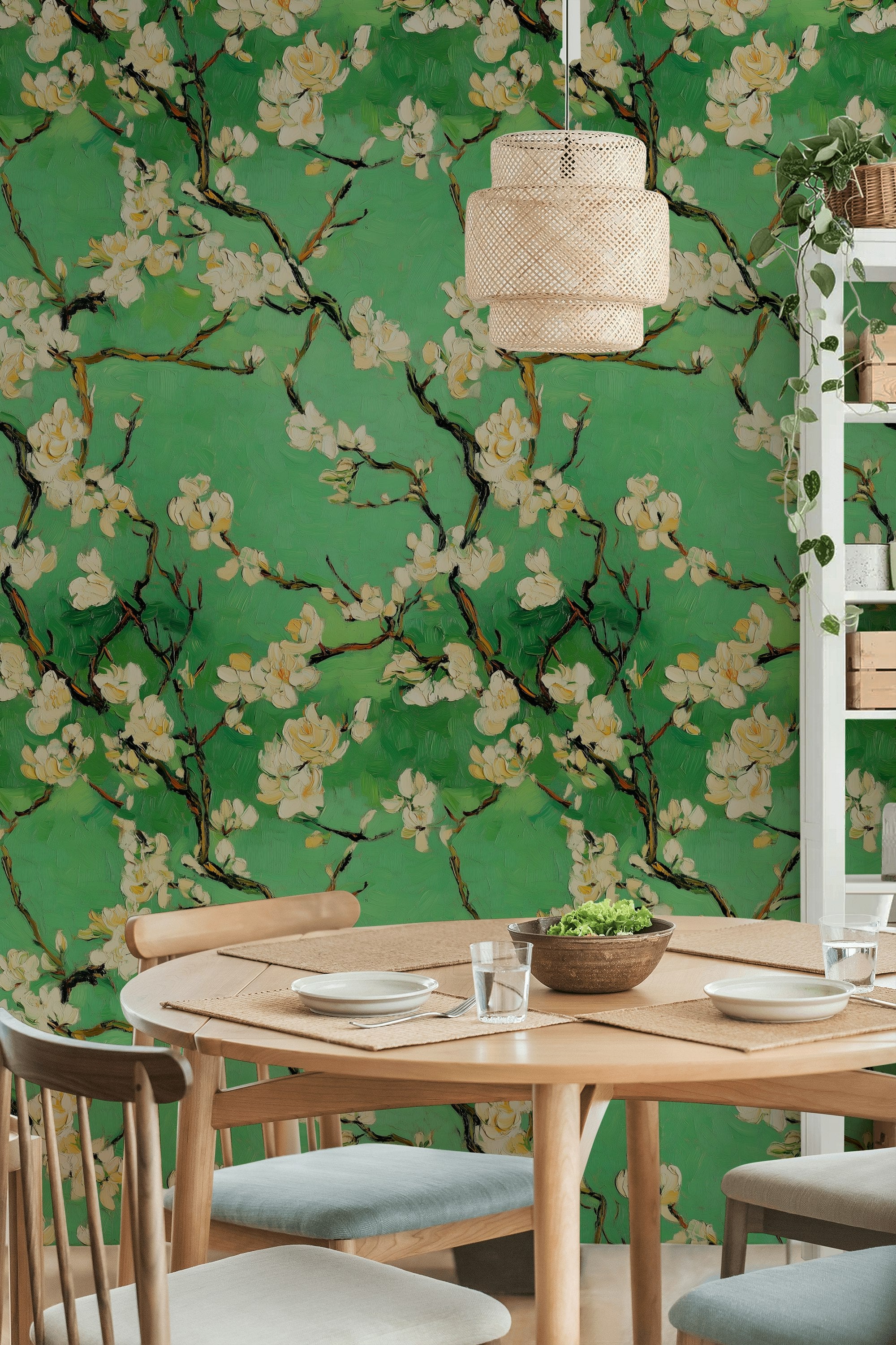 Green Cherry Blossom Floral Wallpaper