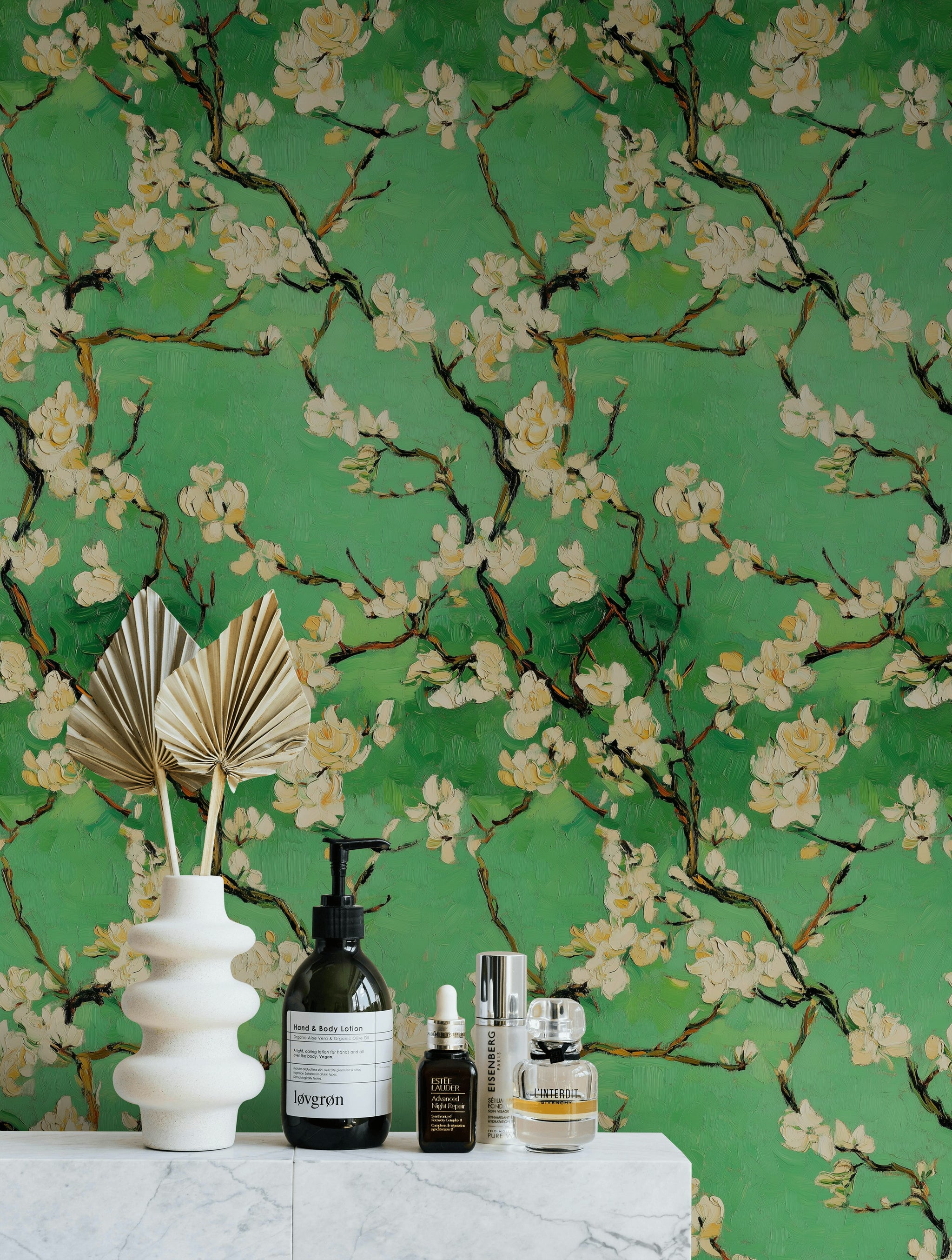 Green Cherry Blossom Floral Wallpaper