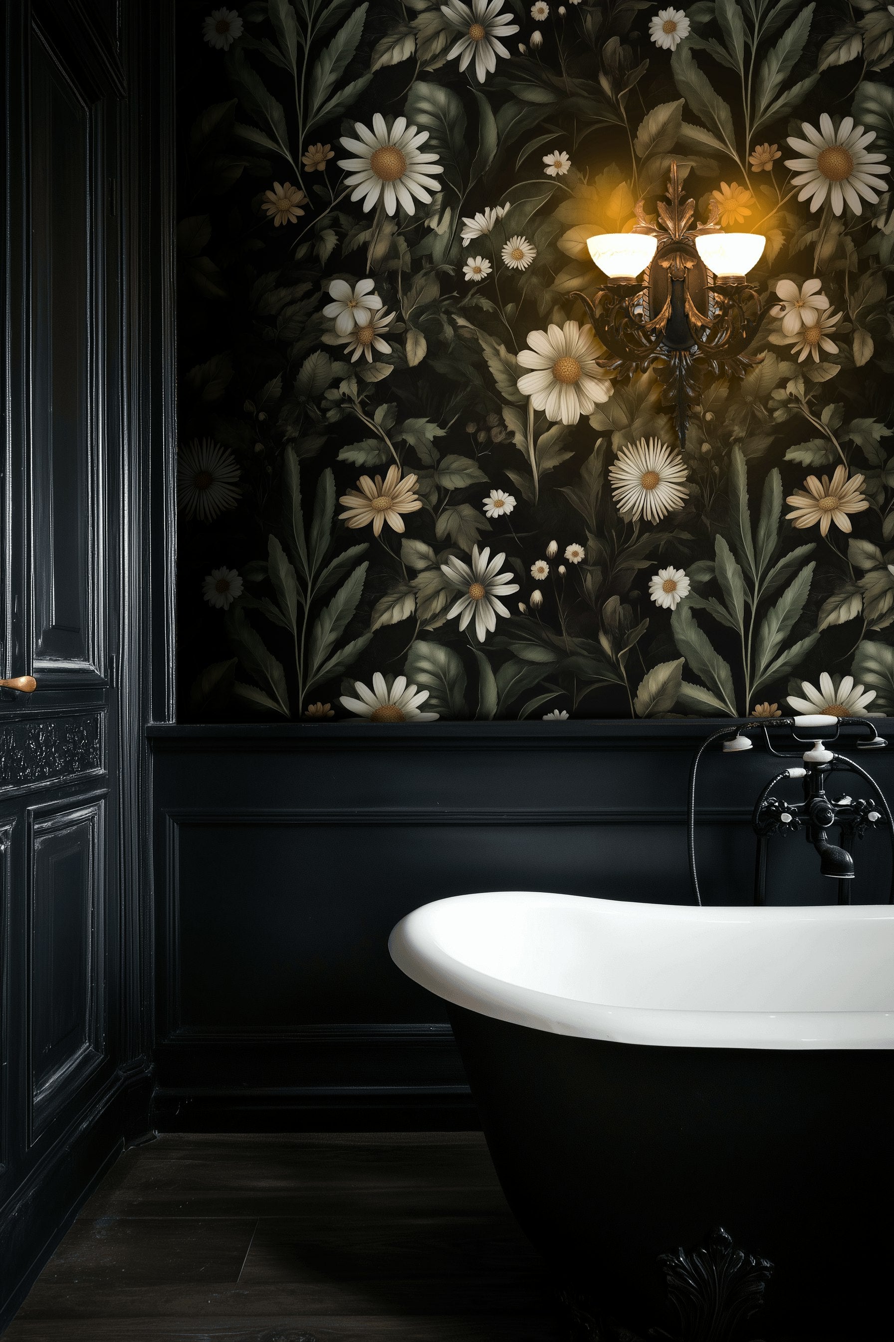 Elegant Dark Floral Daisies Wallpaper