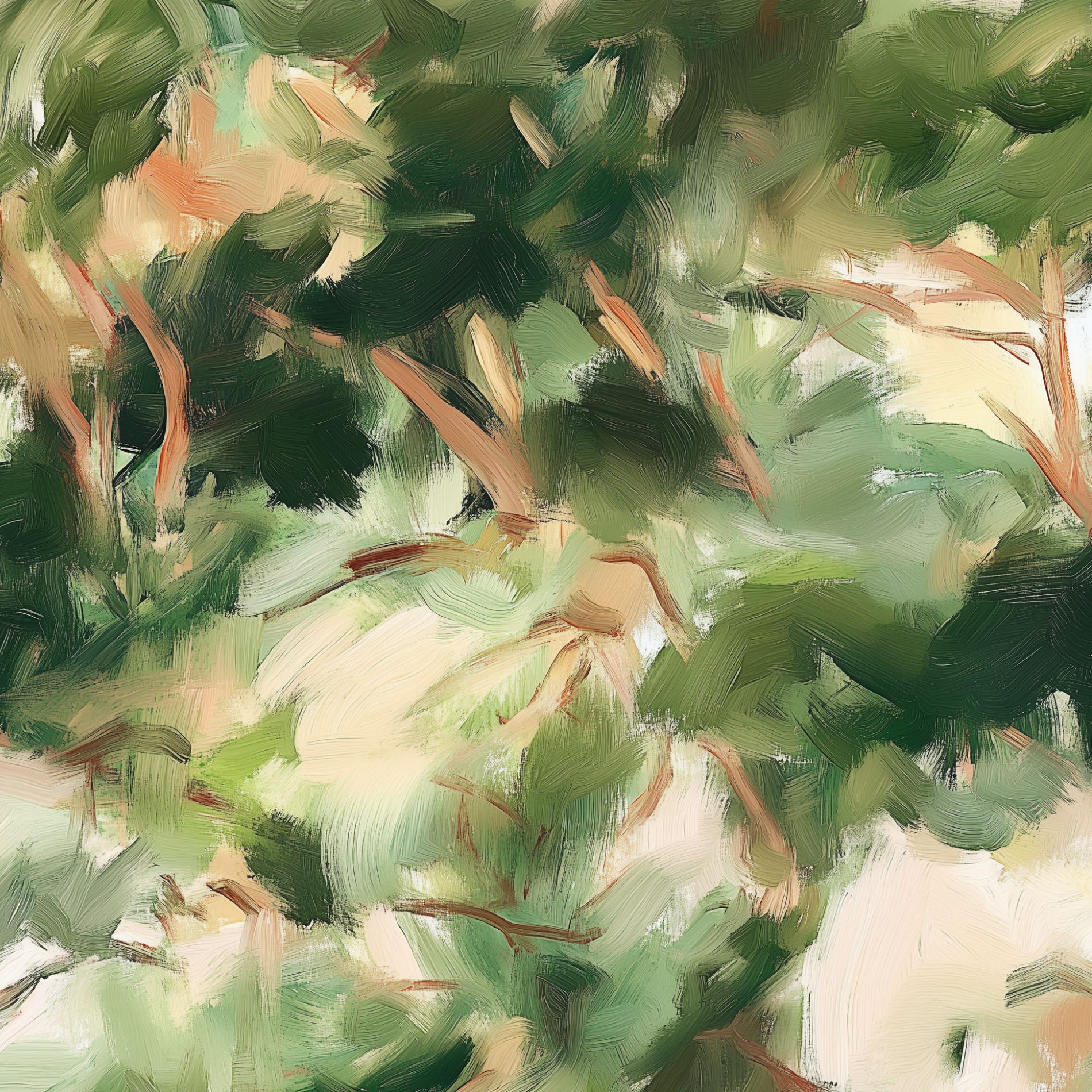 Green and Beige Abstract Leafy Brushstroke Wallpaper