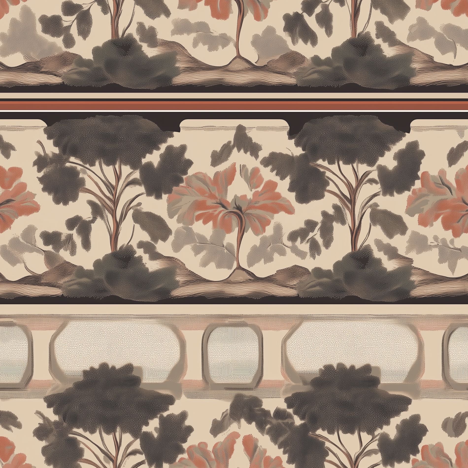 Warm Beige Vintage Tree Pattern Wallpaper