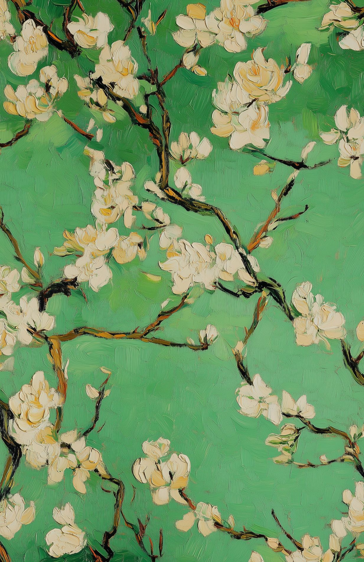 Green Cherry Blossom Floral Wallpaper