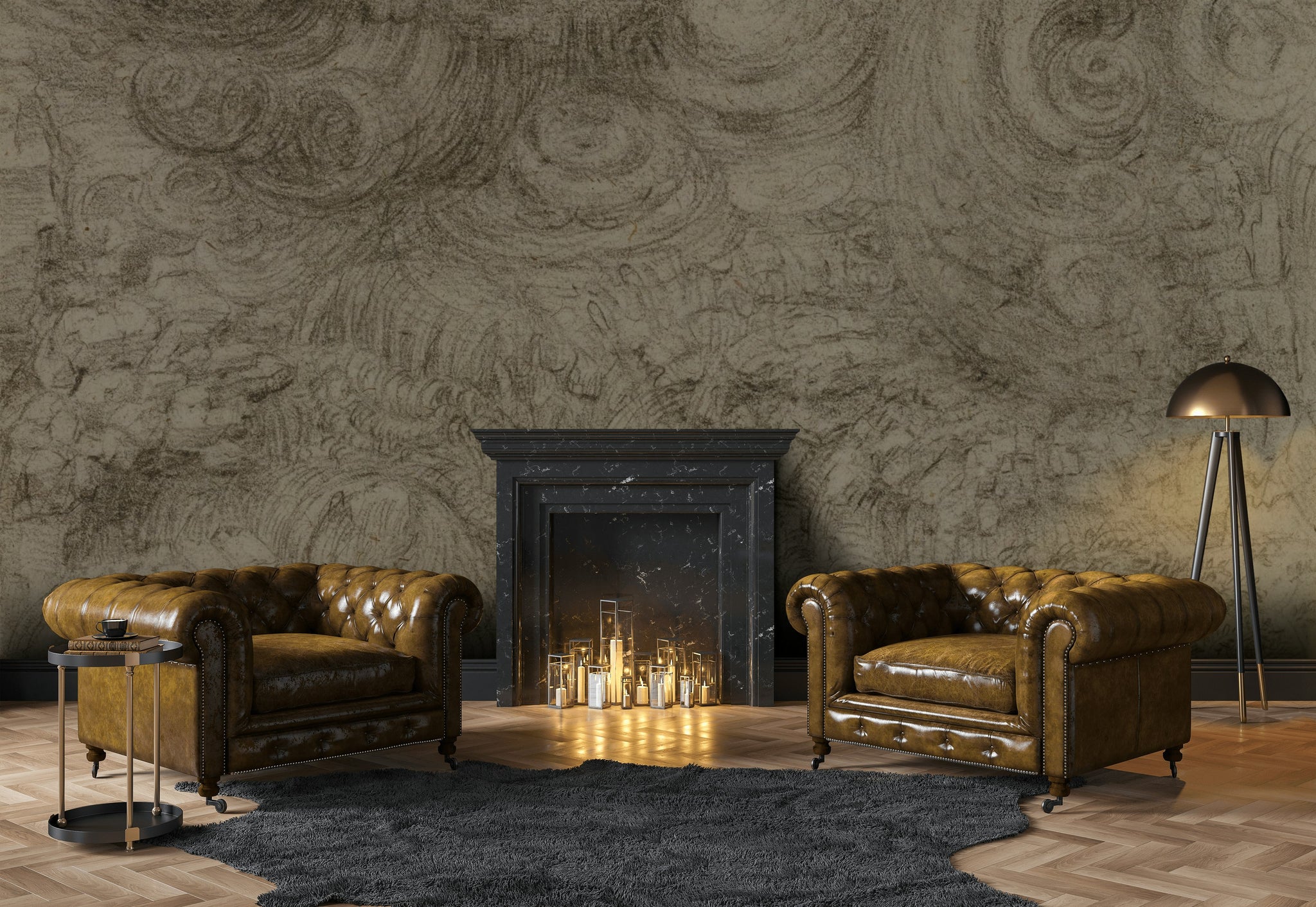 Textured Beige Swirl Abstract Wall Mural