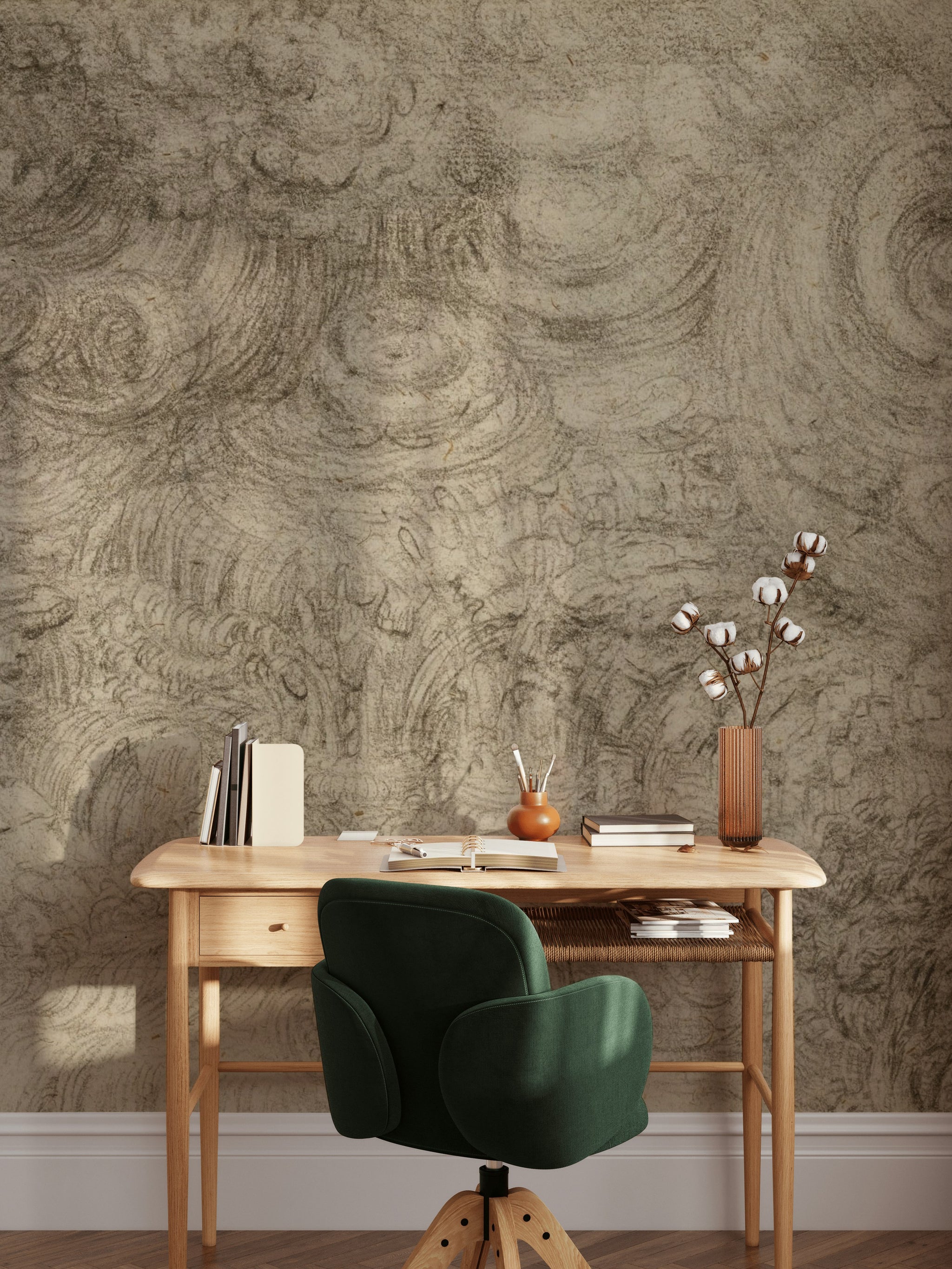 Textured Beige Swirl Abstract Wall Mural