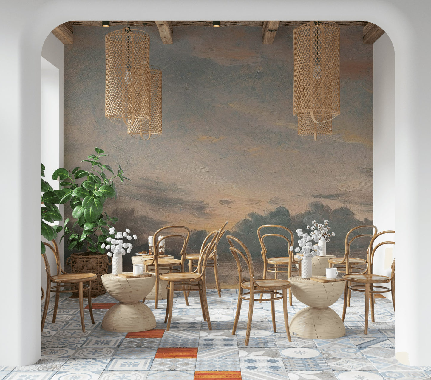 Cloudy Sky Wallpaper Soft Pastel Horizon Wall Mural