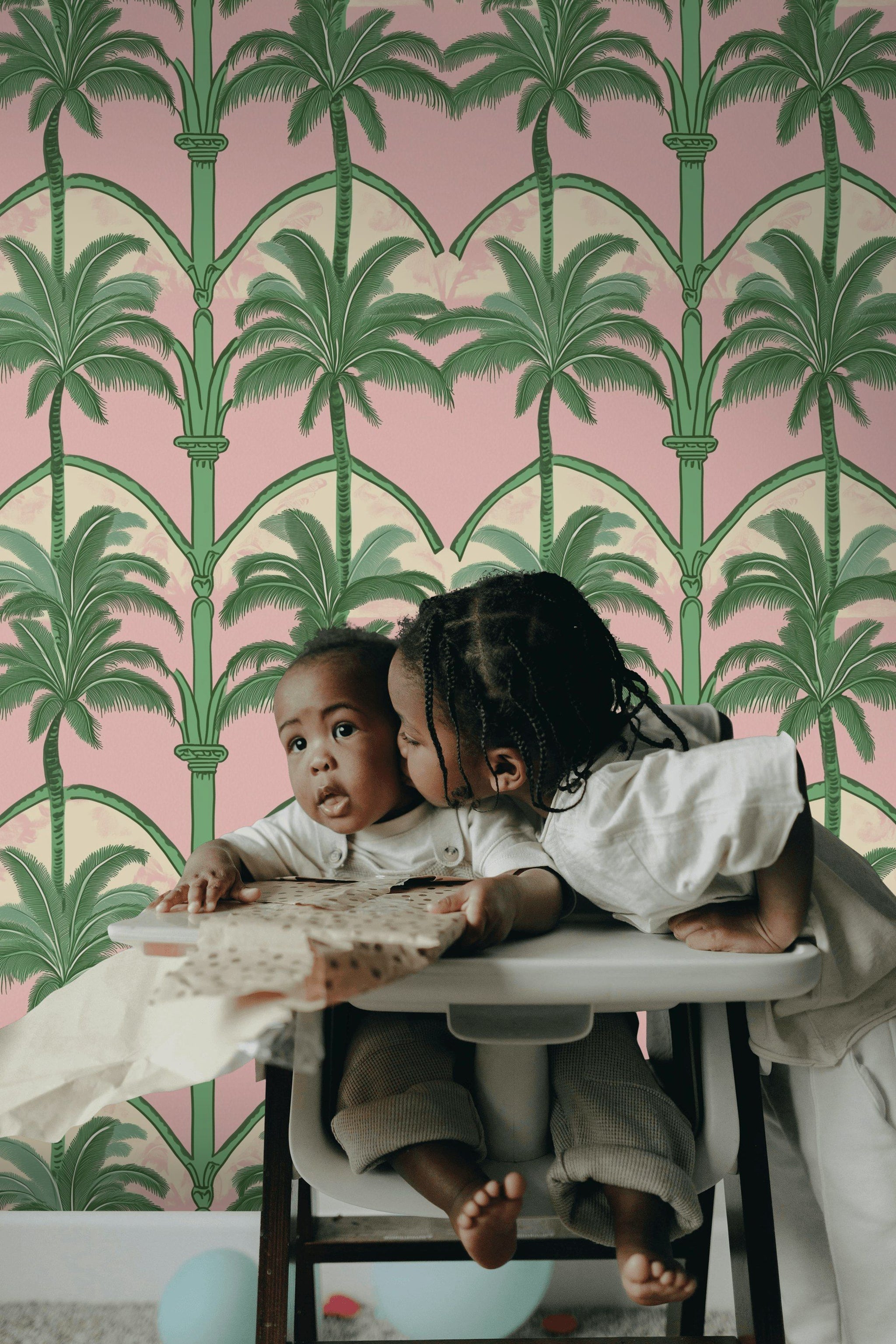 Retro Pink and Green Palm Tree Wallpaper