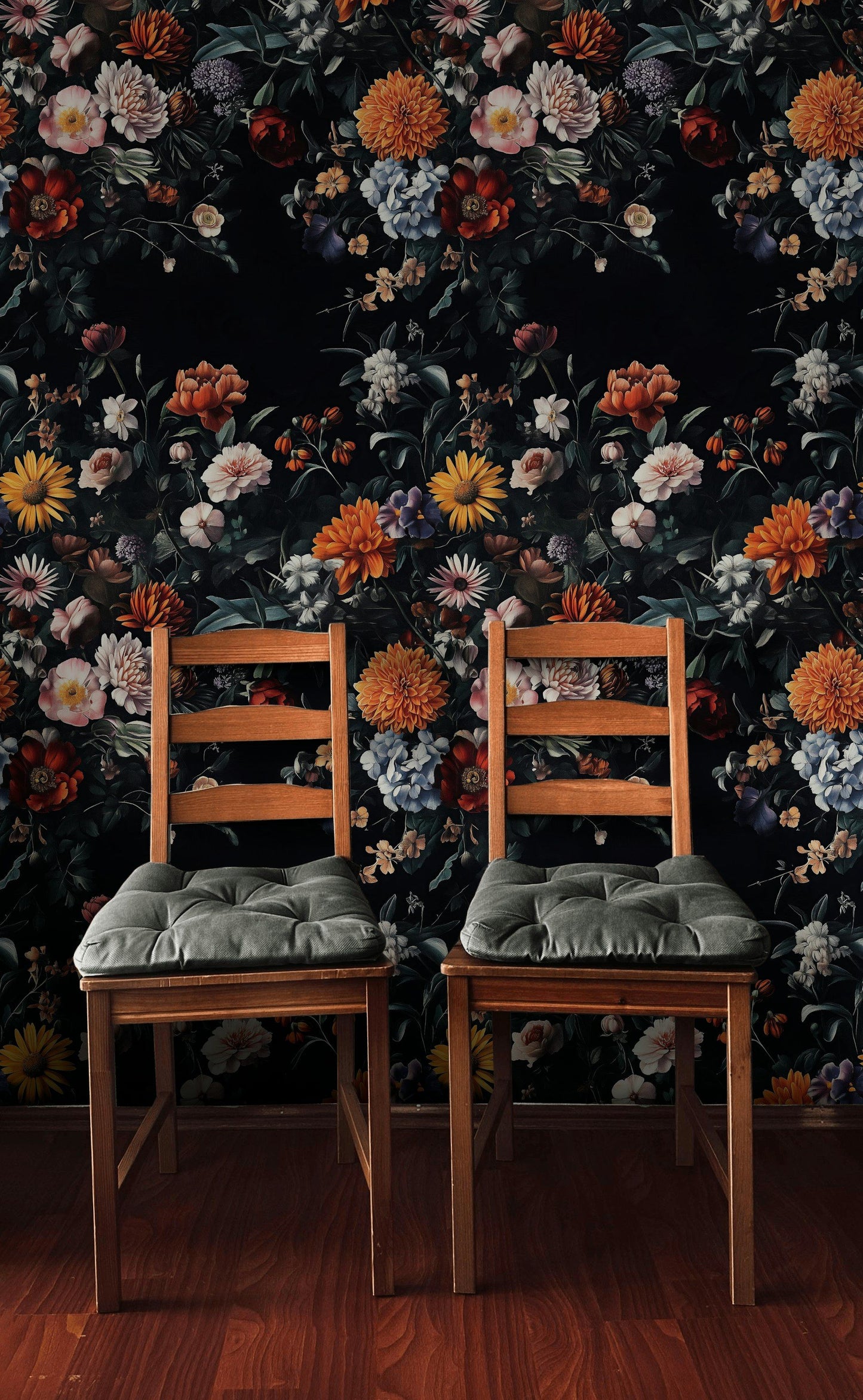 Midnight Garden Blossom Wallpaper Vibrant Floral Wall Mural