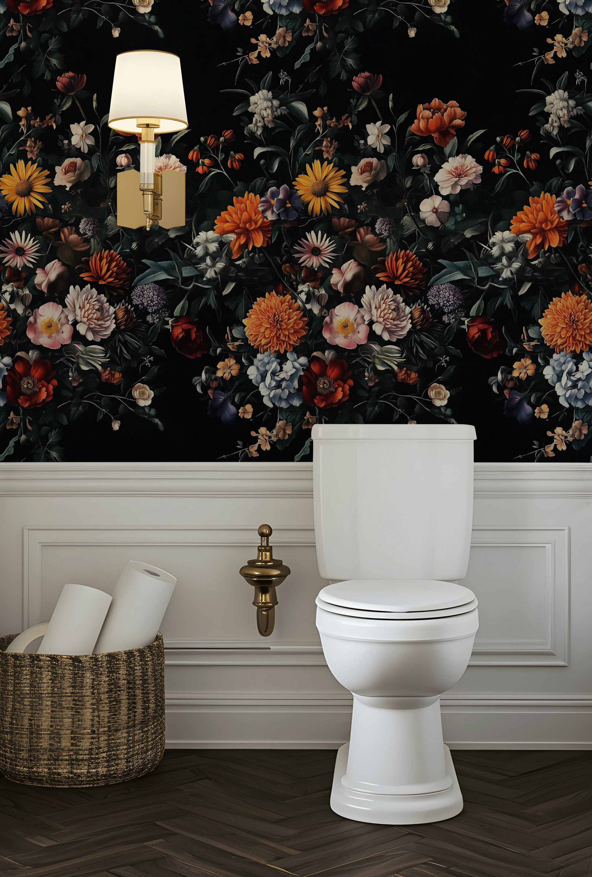 Black Background Vibrant Floral Bouquet Wallpaper