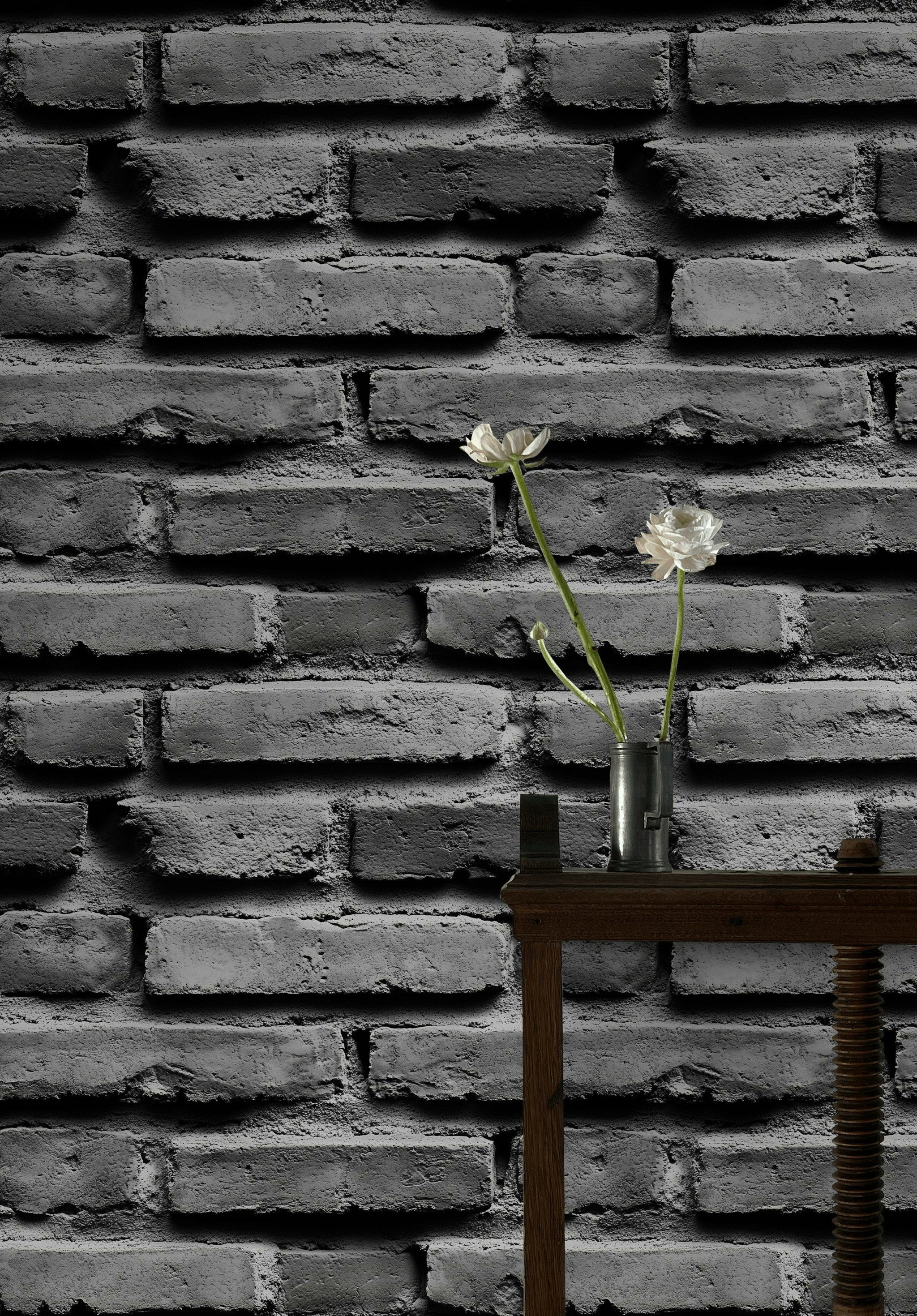 Charcoal Gray Textured Brick Wallpaper