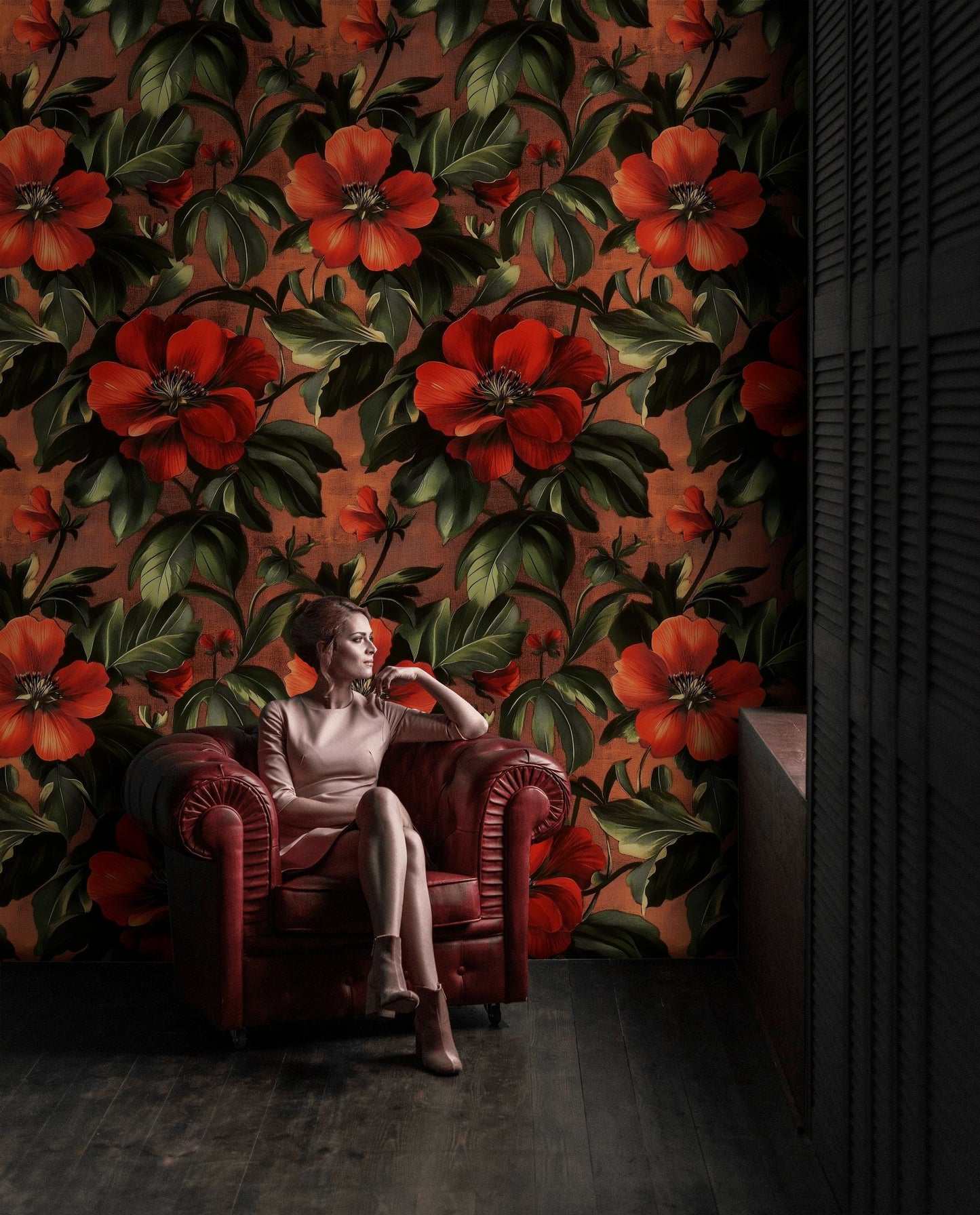 Crimson Petals Wallpaper Vibrant Red Floral Wall Mural