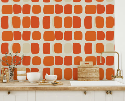 Cream and Orange Retro Geometric Wallpaper - 2