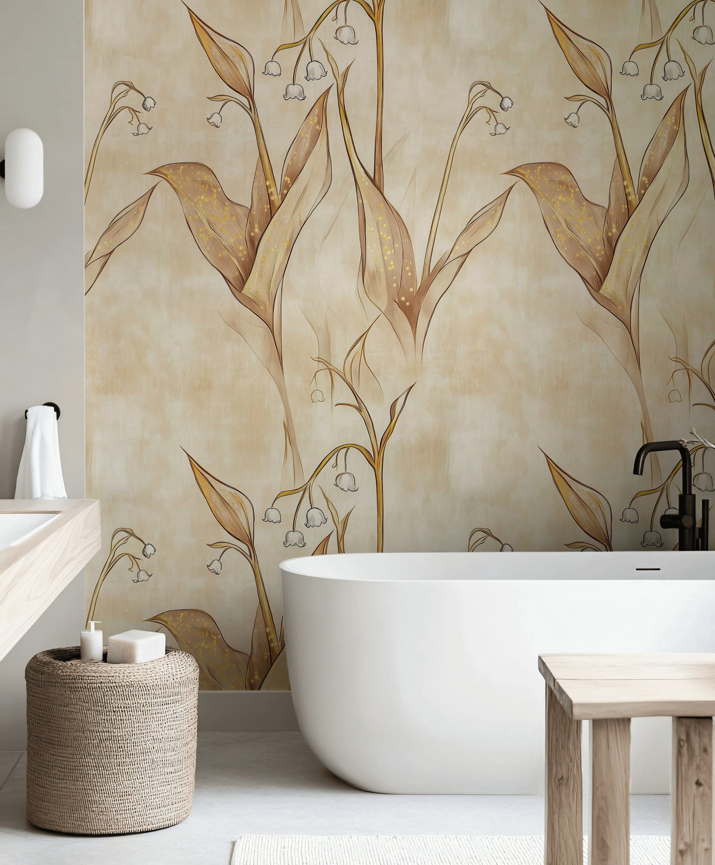 Golden Lily of the Valley Wallpaper Floral Wall Mural