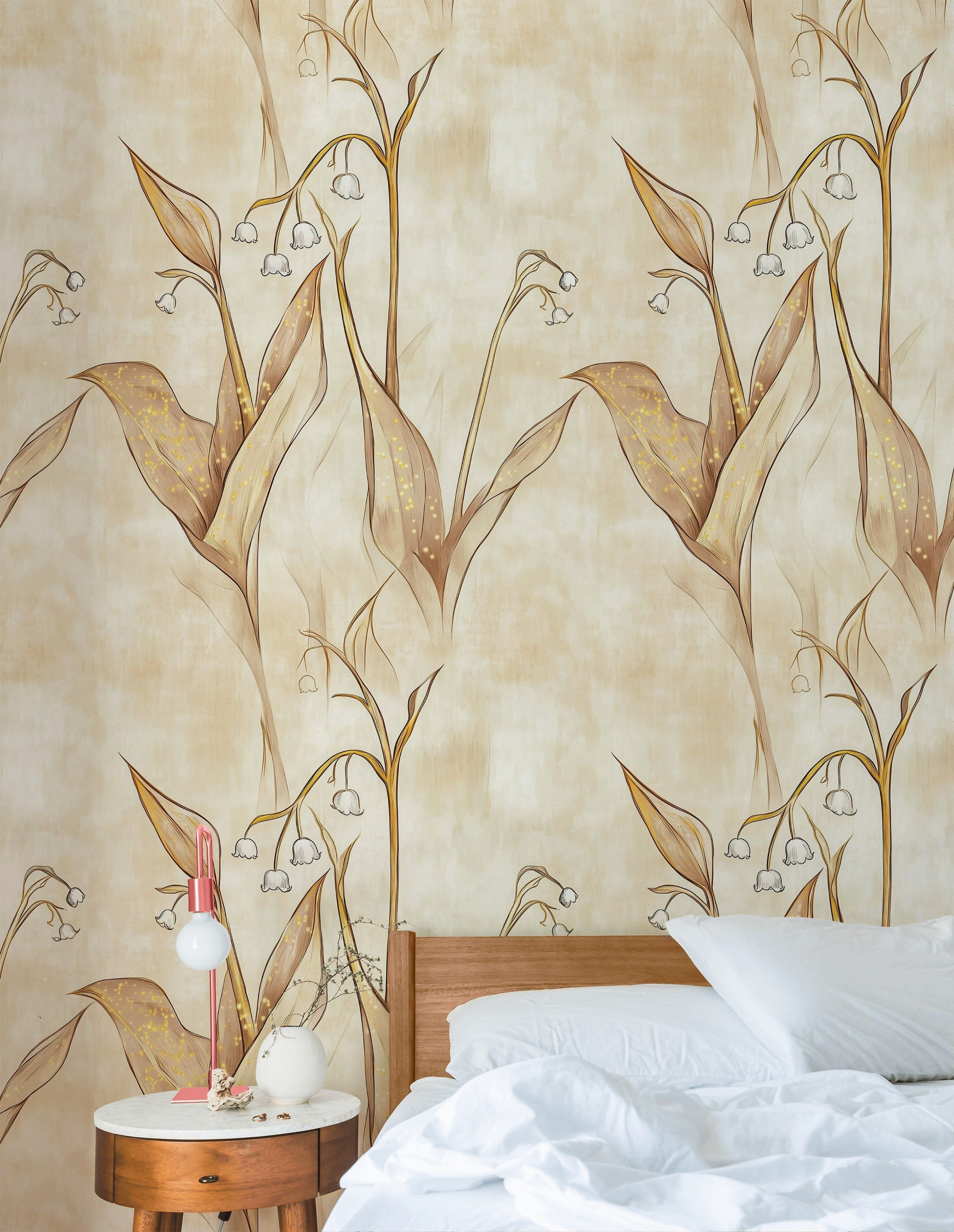 Beige and Brown Large Leaf Botanical Wallpaper