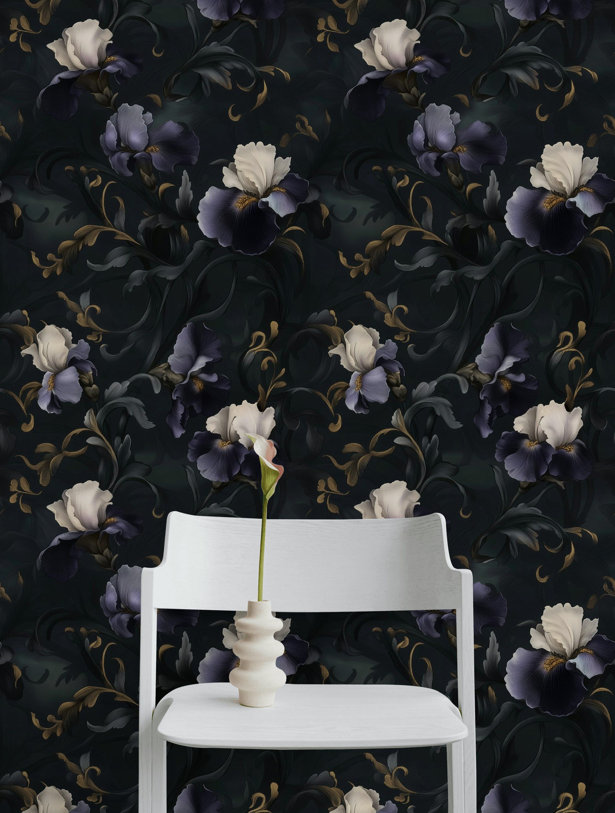 Dark Elegance Large Floral Pattern Wallpaper