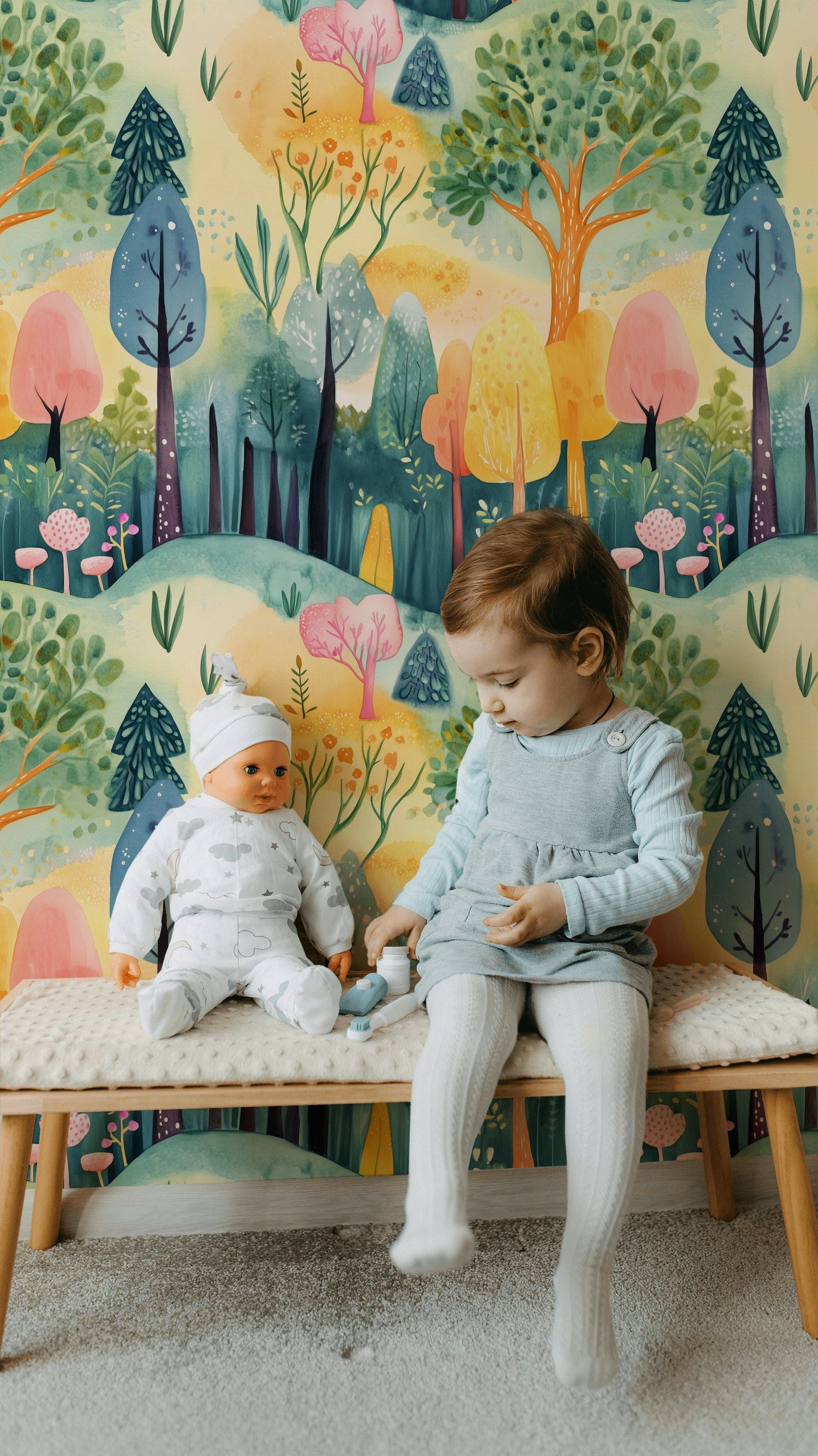 Whimsical Multicolor Jungle Abstract Wallpaper