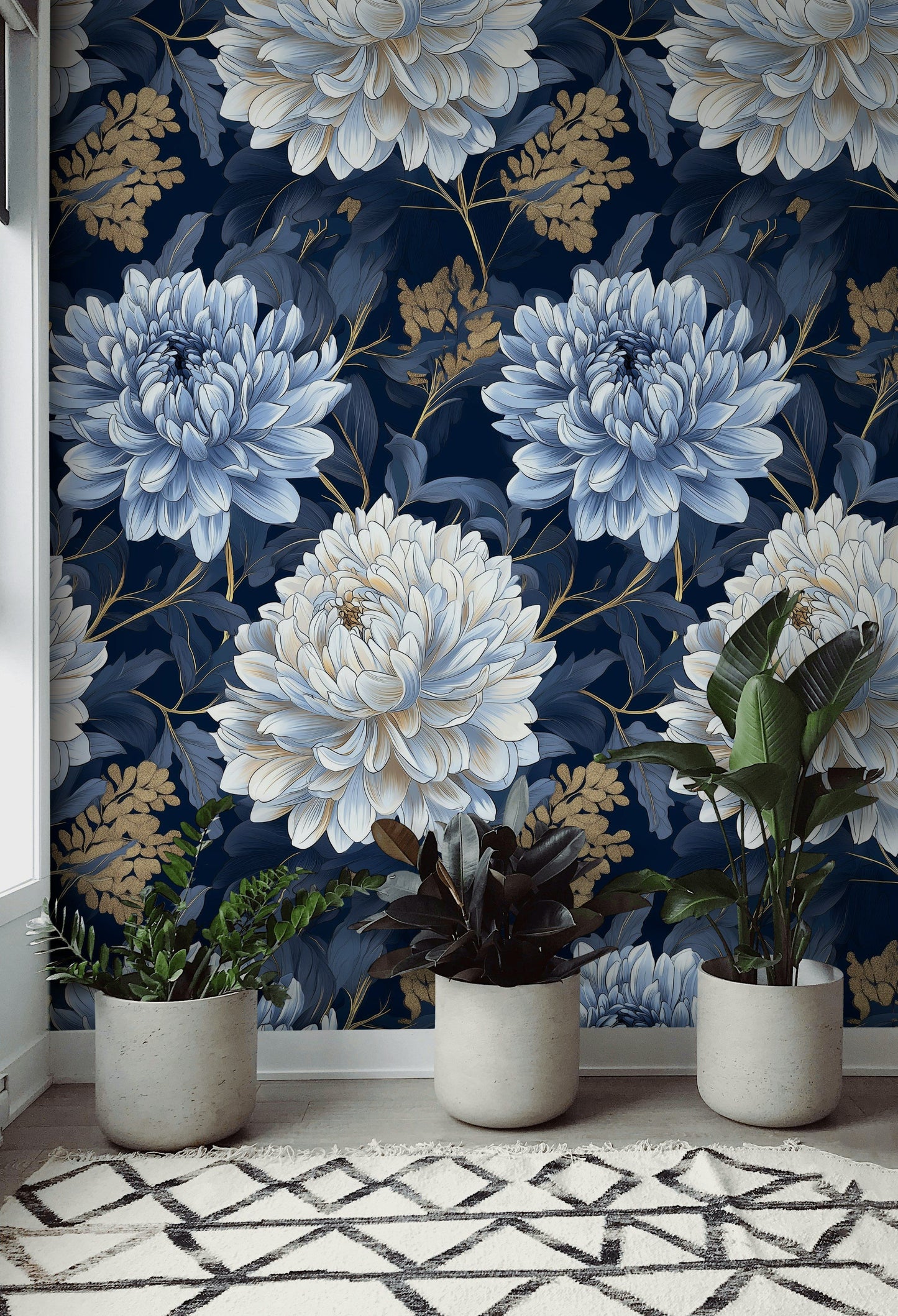 Elegant Blue Floral Wallpaper Luxury Removable Wall Decor