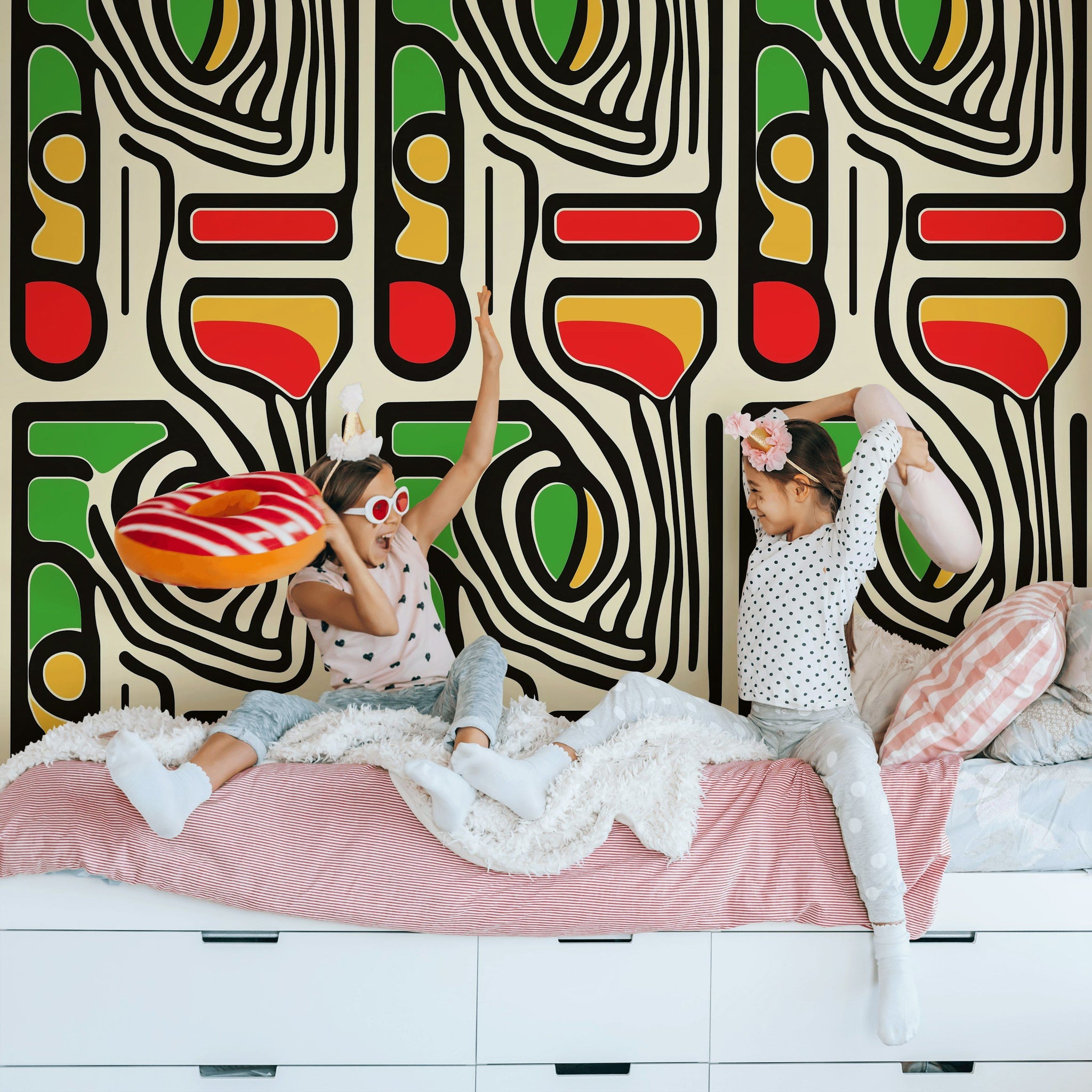 Beige and Multicolor Abstract Geometric Wallpaper