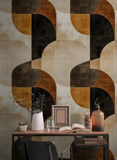 Warm Beige and Brown Geometric Pattern Wallpaper