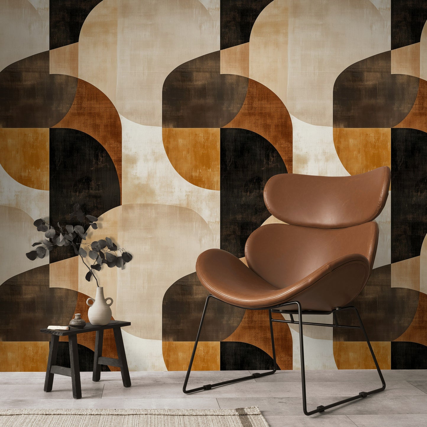 Abstract Mid-Century Geometric Wallpaper Earthy Modern Decor