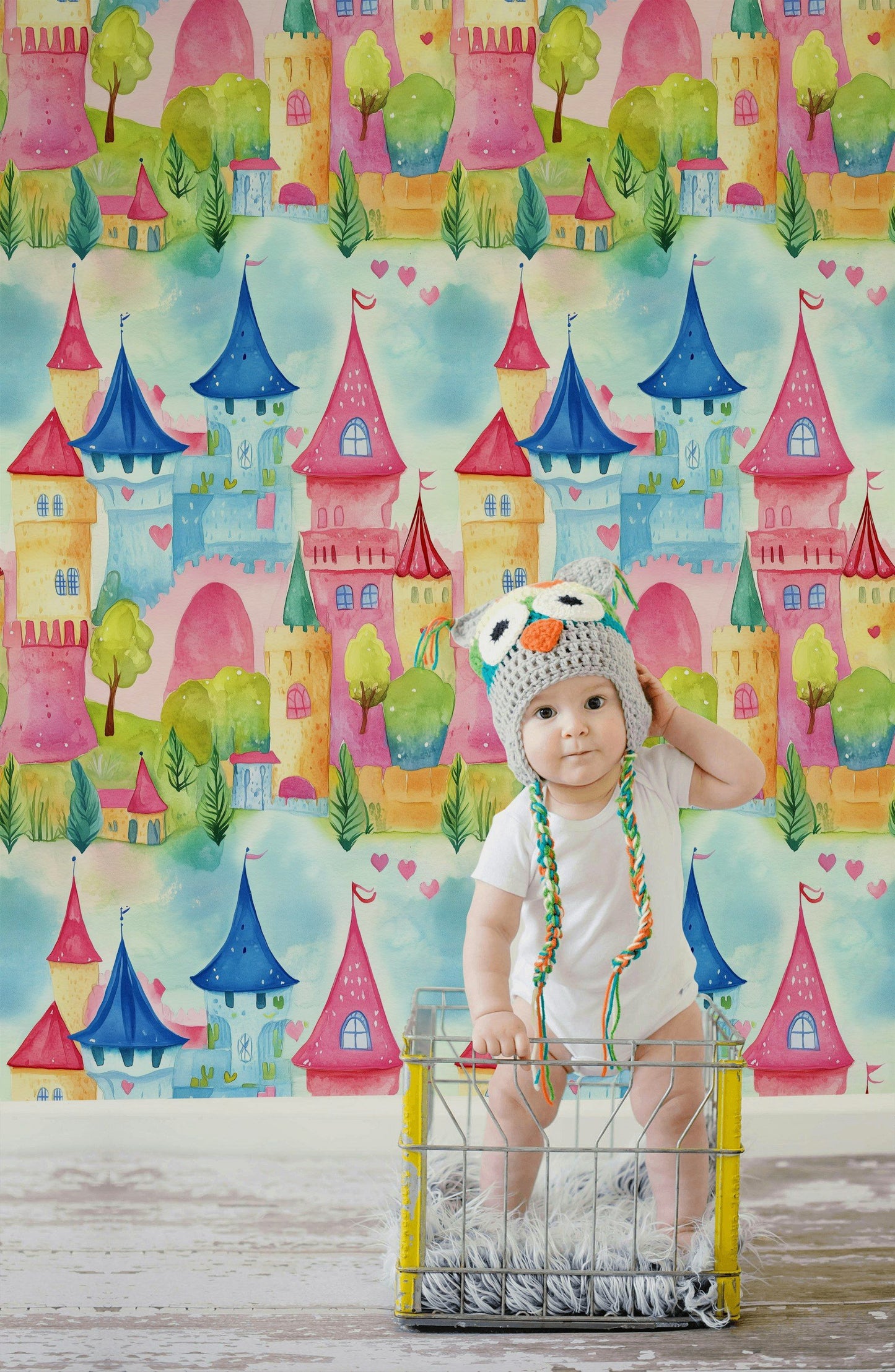 Fairytale Castle Wallpaper Whimsical Pastel Kids Decor
