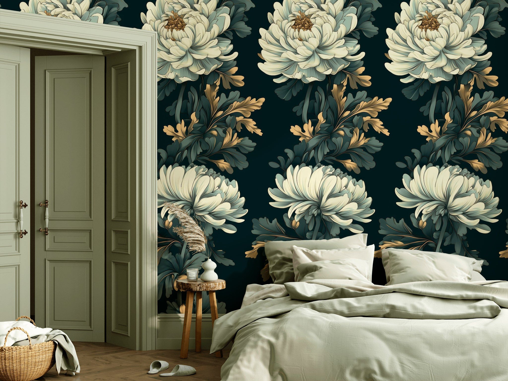 Dark Midnight Floral Elegance Wallpaper