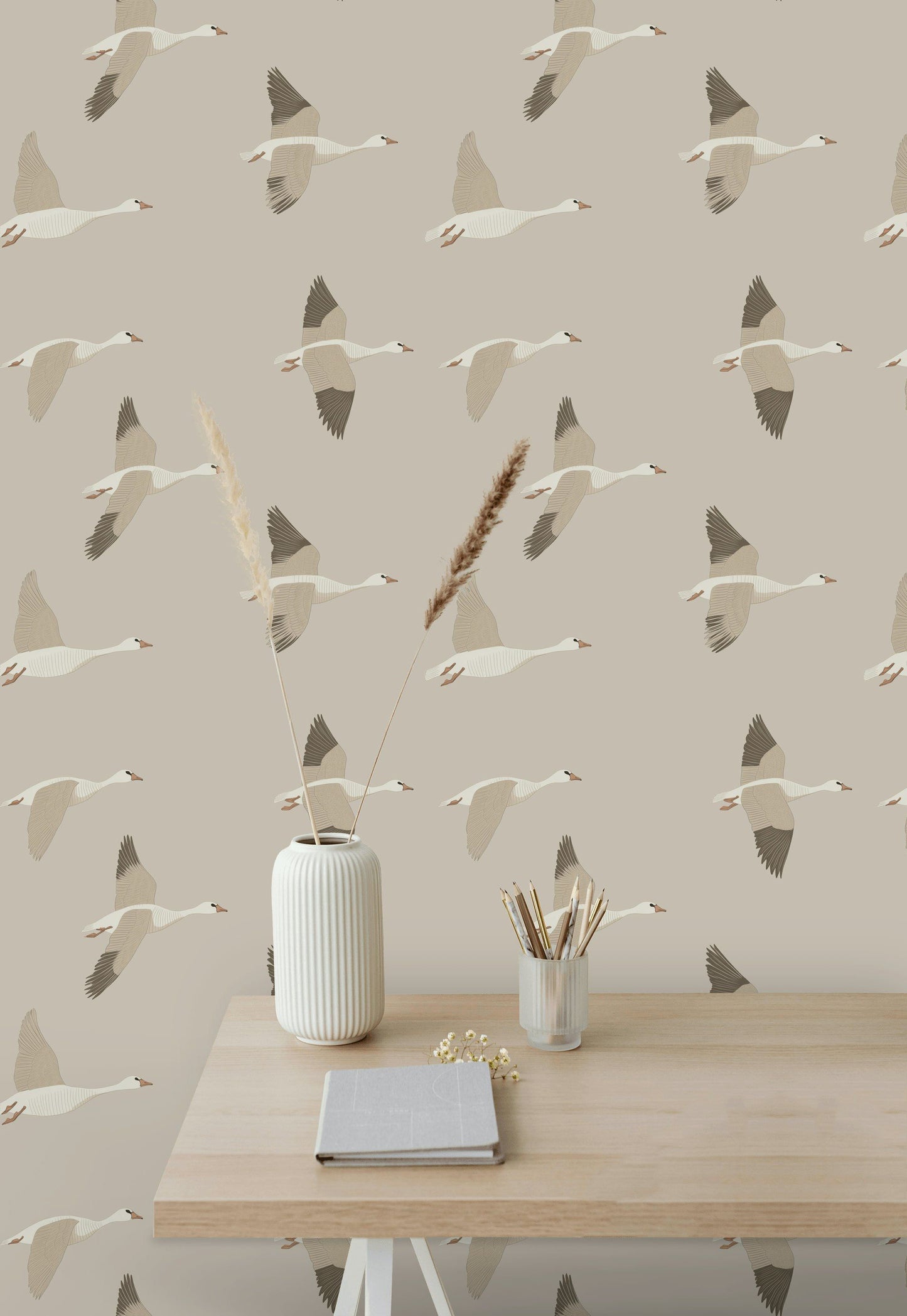 Flying Geese Wallpaper Neutral Scandinavian Wall Mural