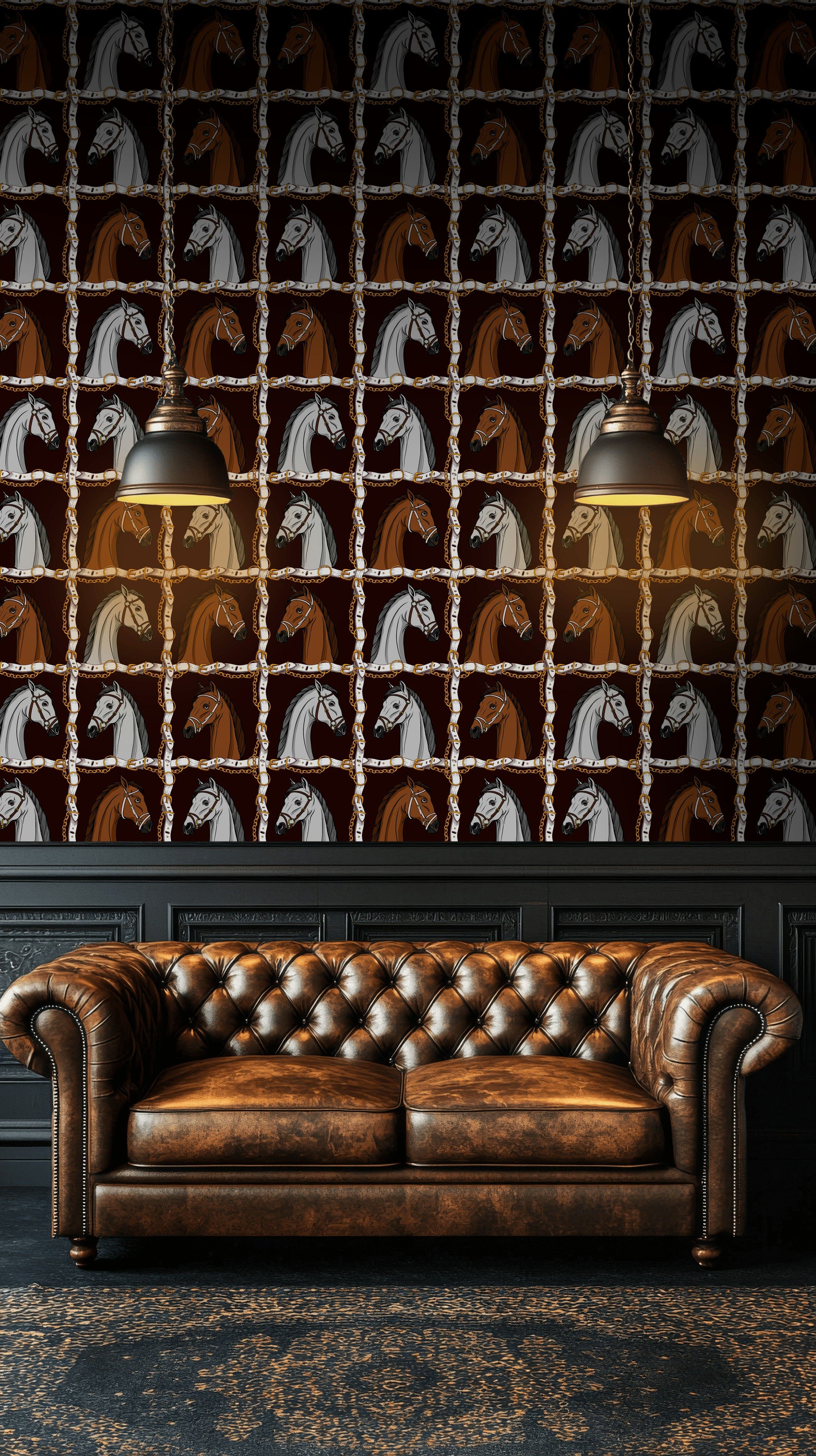 Dark Brown Horse Pattern Equestrian Wallpaper