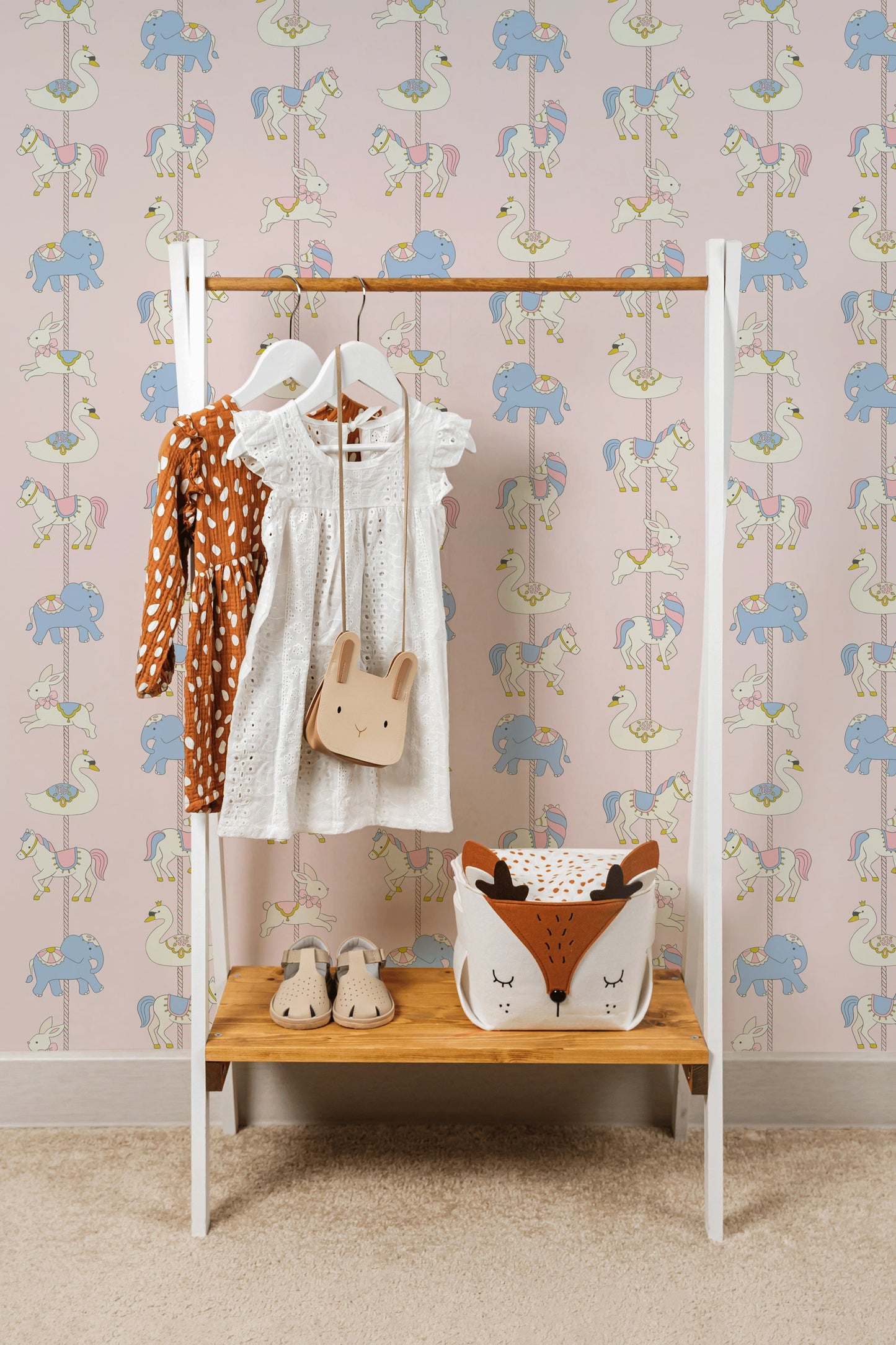 Pastel Carousel Animals Wallpaper Whimsical Nursery Wall Mural