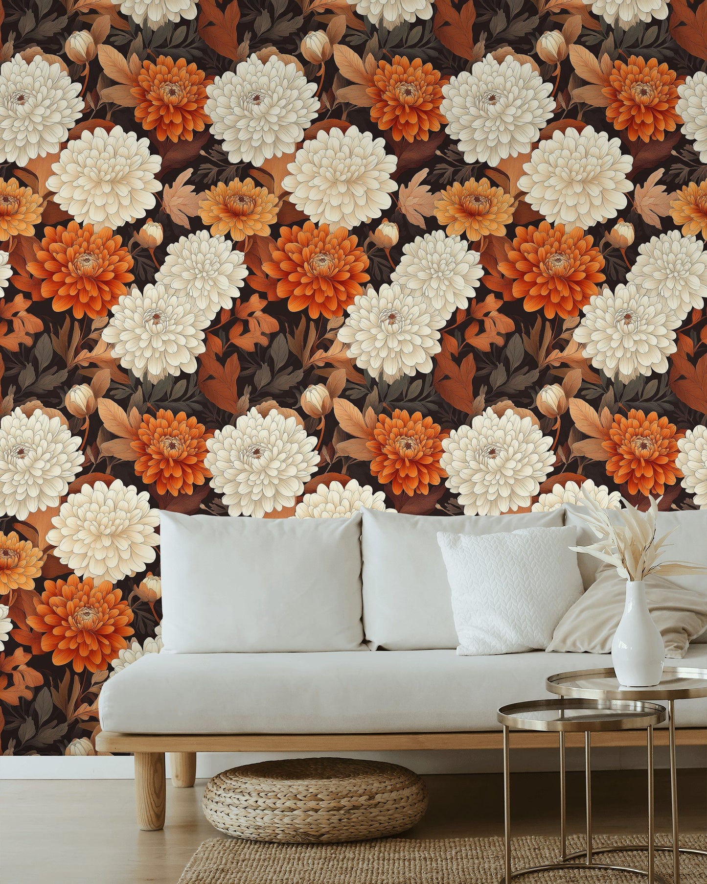 Autumn Chrysanthemum Wallpaper Orange Floral Wall Mural