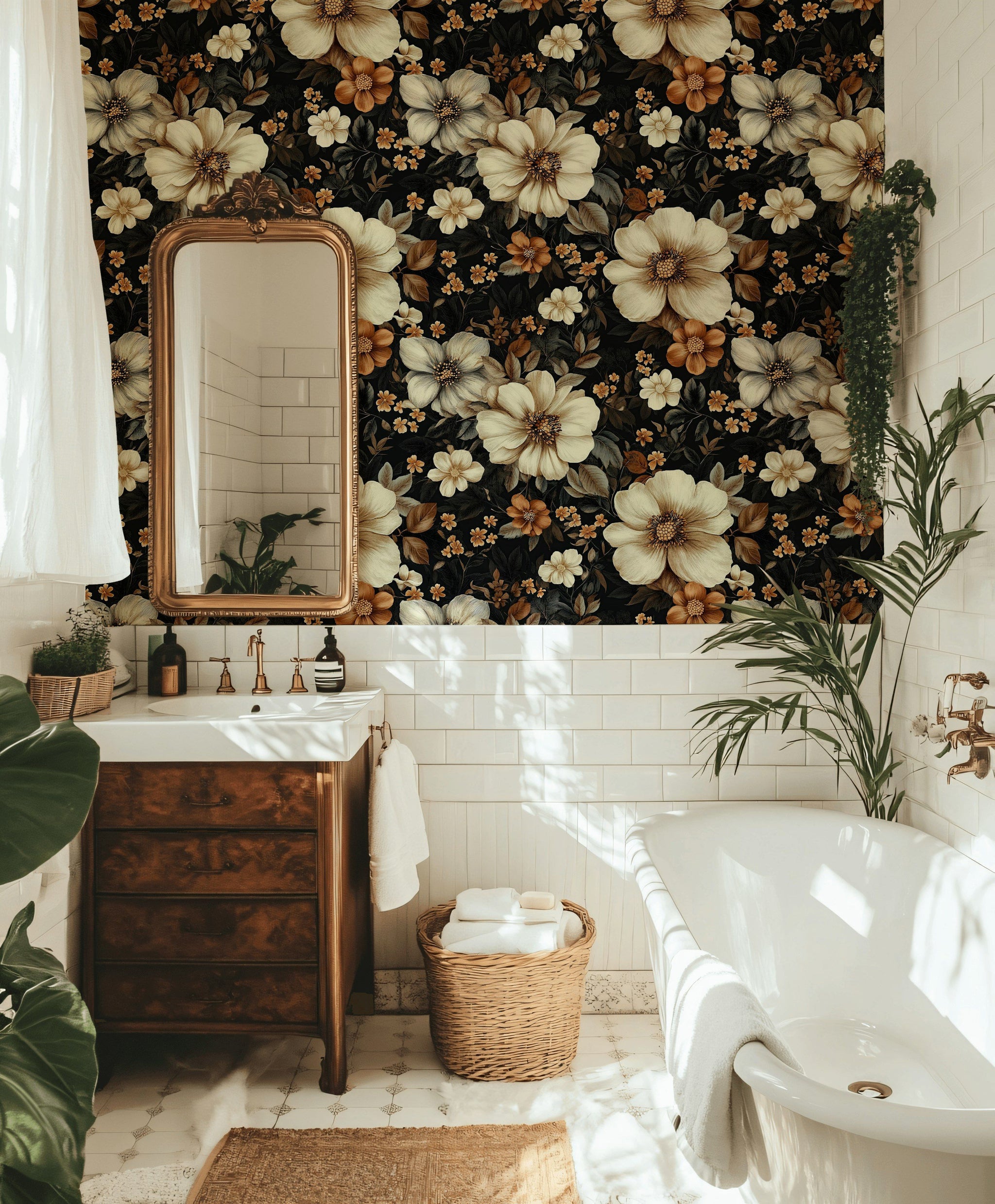 Cream Vintage Floral Bouquet Wallpaper