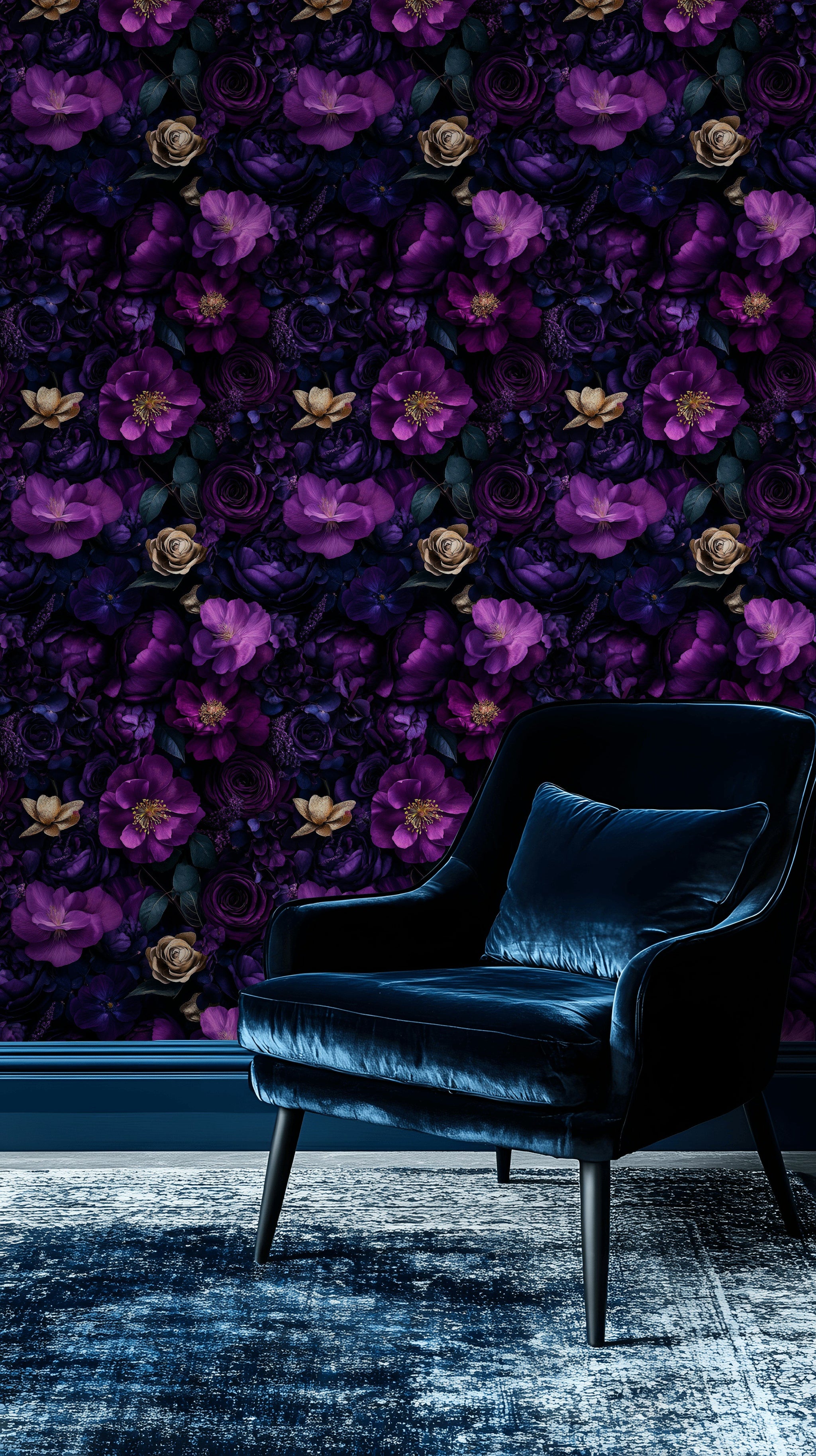 Deep Purple and Black Floral Rose Wallpaper