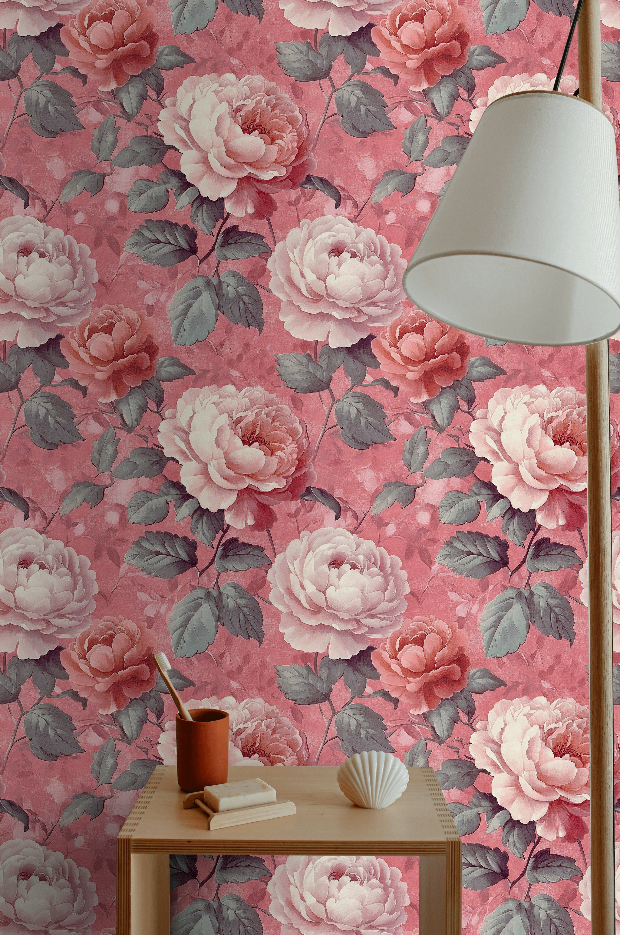 Blush Pink Peony Floral Wallpaper