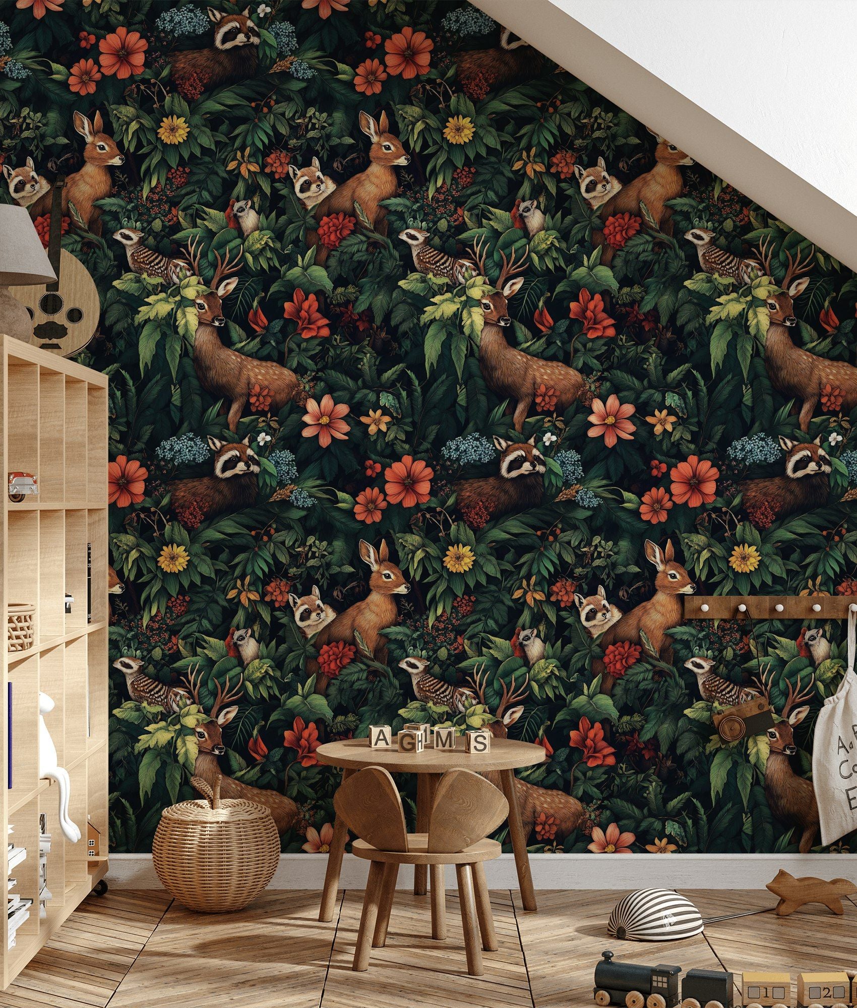 Dark Jungle Animal and Floral Wallpaper