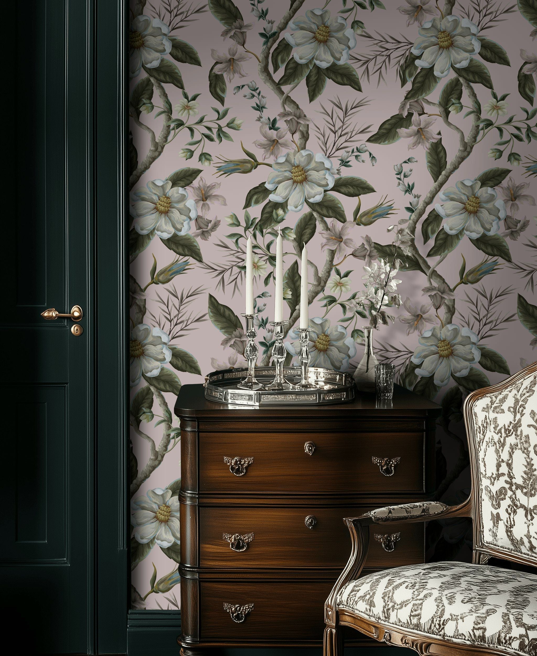 Blush Pink Large Floral Botanical Wallpaper
