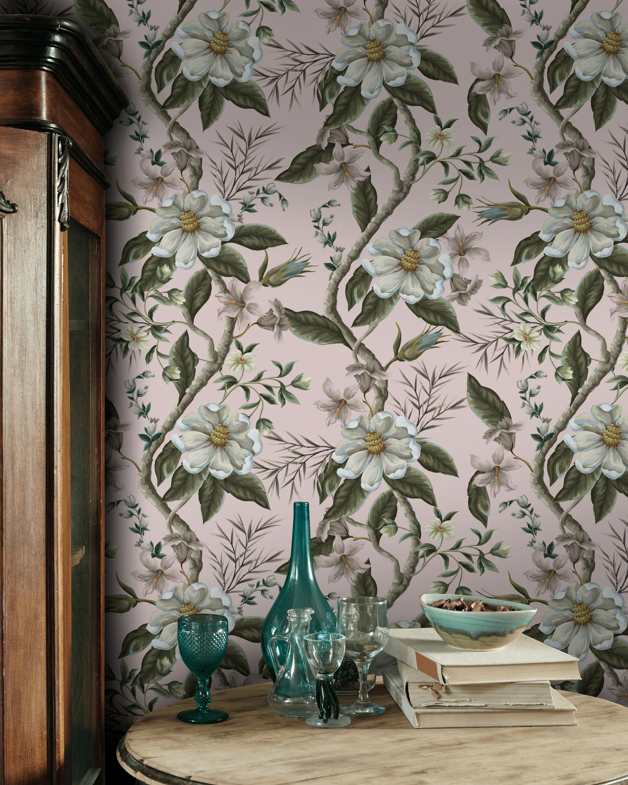 Blush Pink Large Floral Botanical Wallpaper