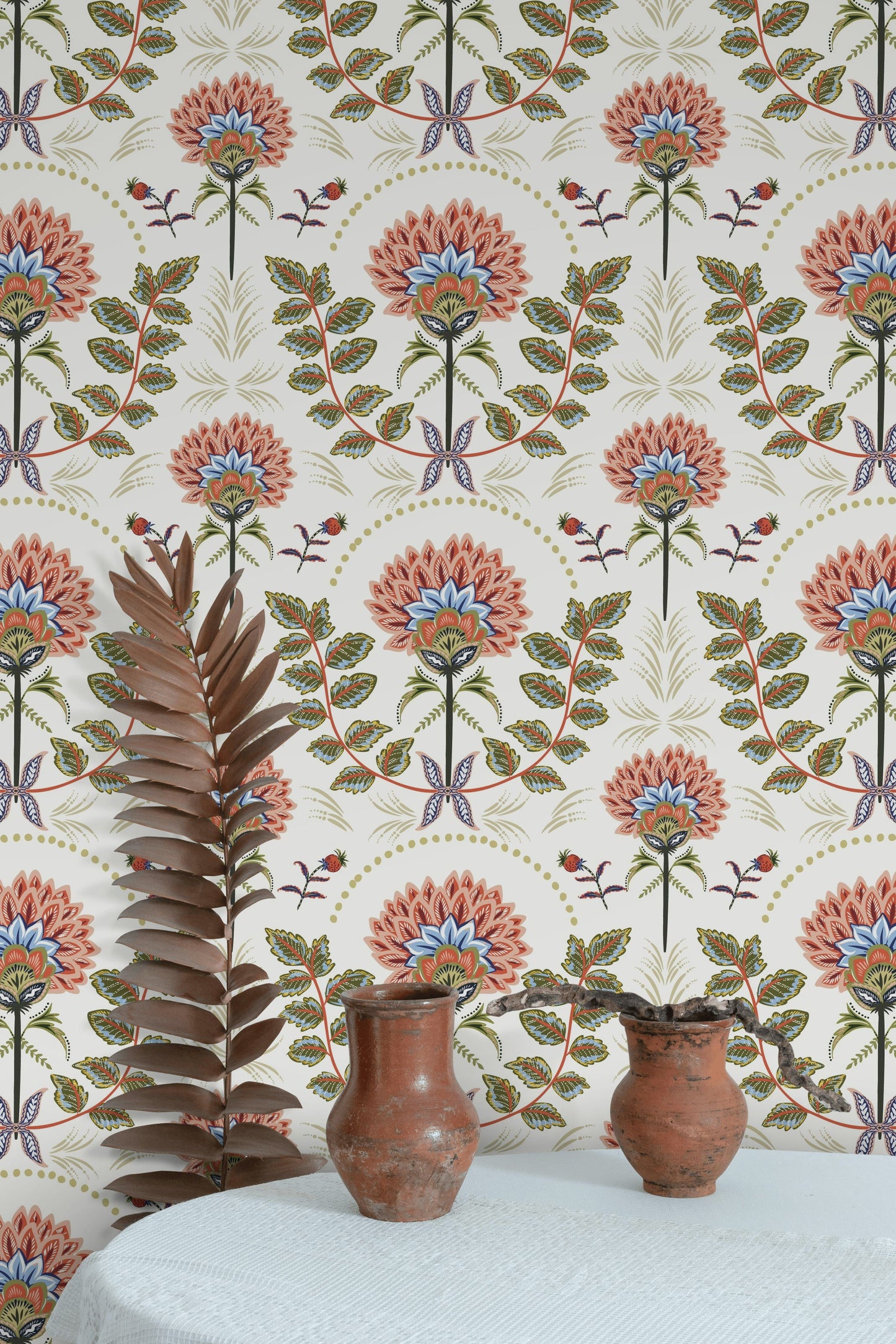 Boho Blossom Wallpaper White Botanical Wall Mural
