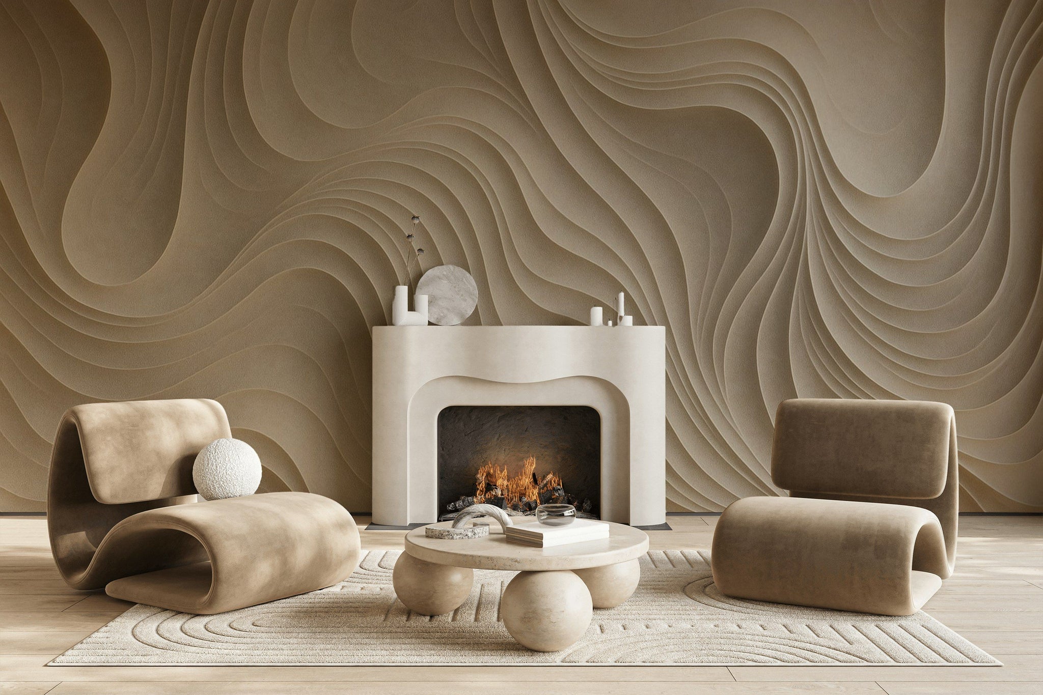 Taupe Beige Flowing Abstract Wall Mural