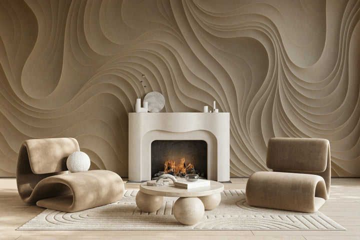 Taupe Beige Flowing Abstract Wall Mural