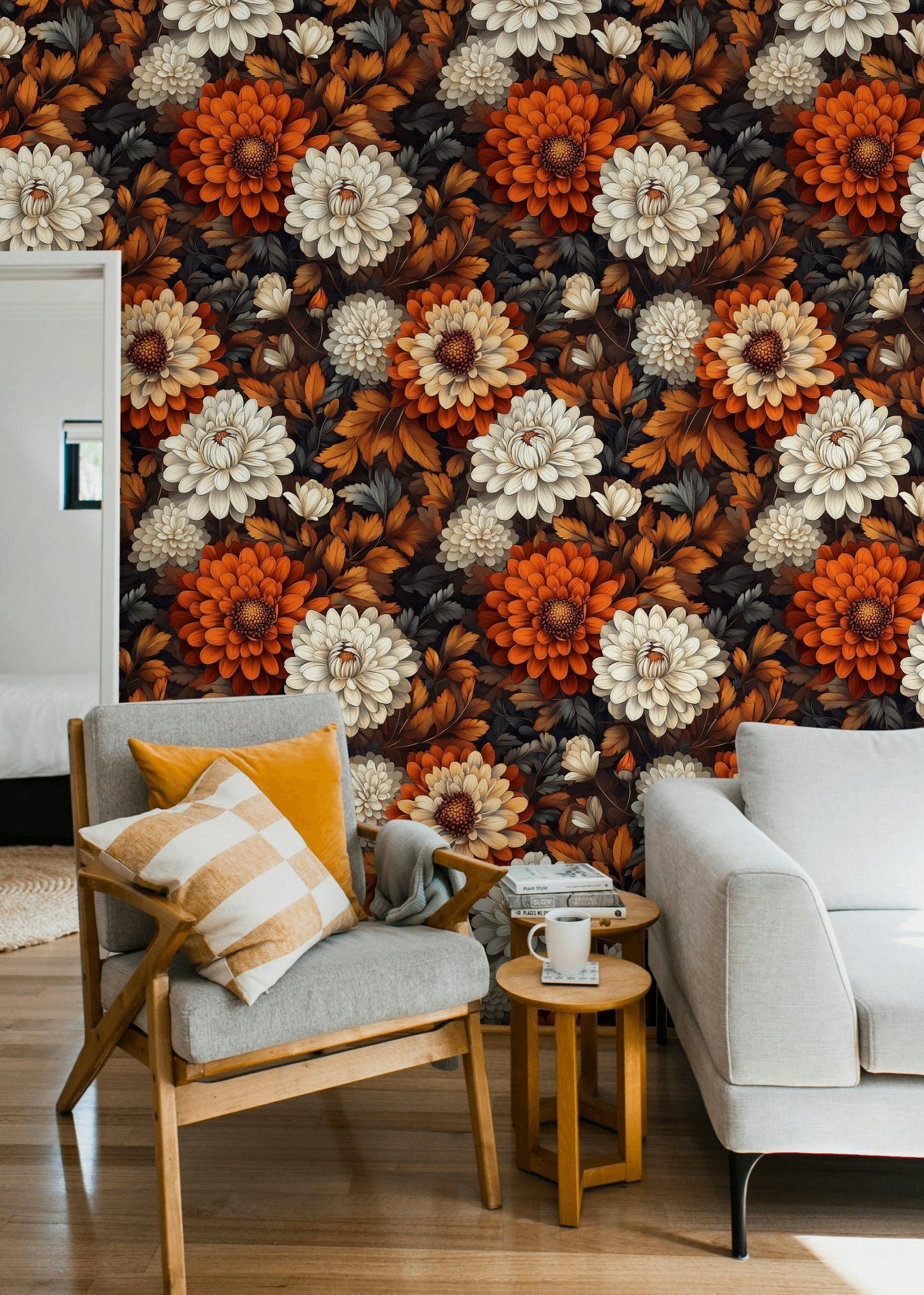Autumn Floral Wallpaper Chrysanthemum Flower Wall Mural