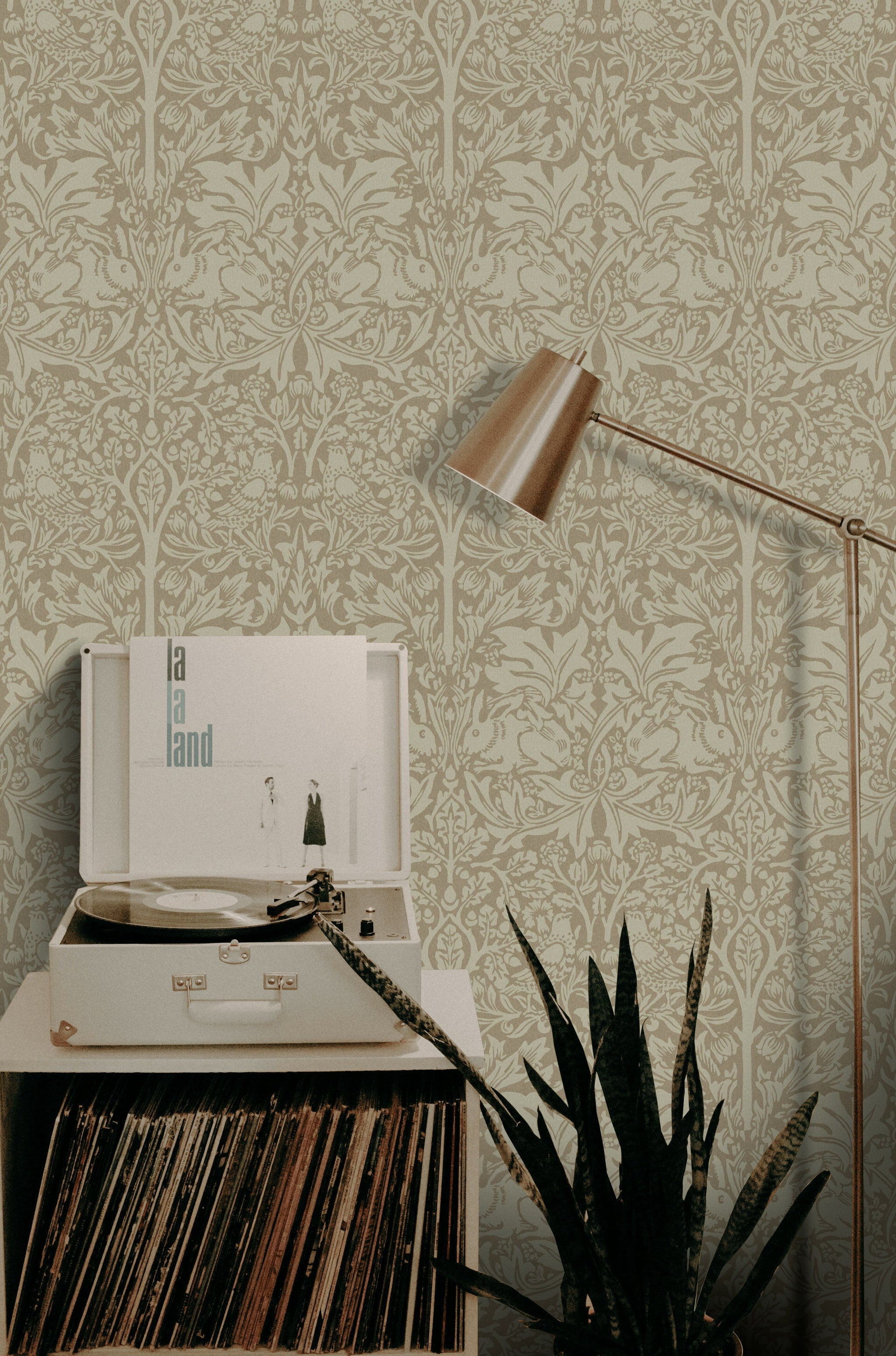 Victorian Damask Wallpaper Beige Botanical Pattern Wall Mural