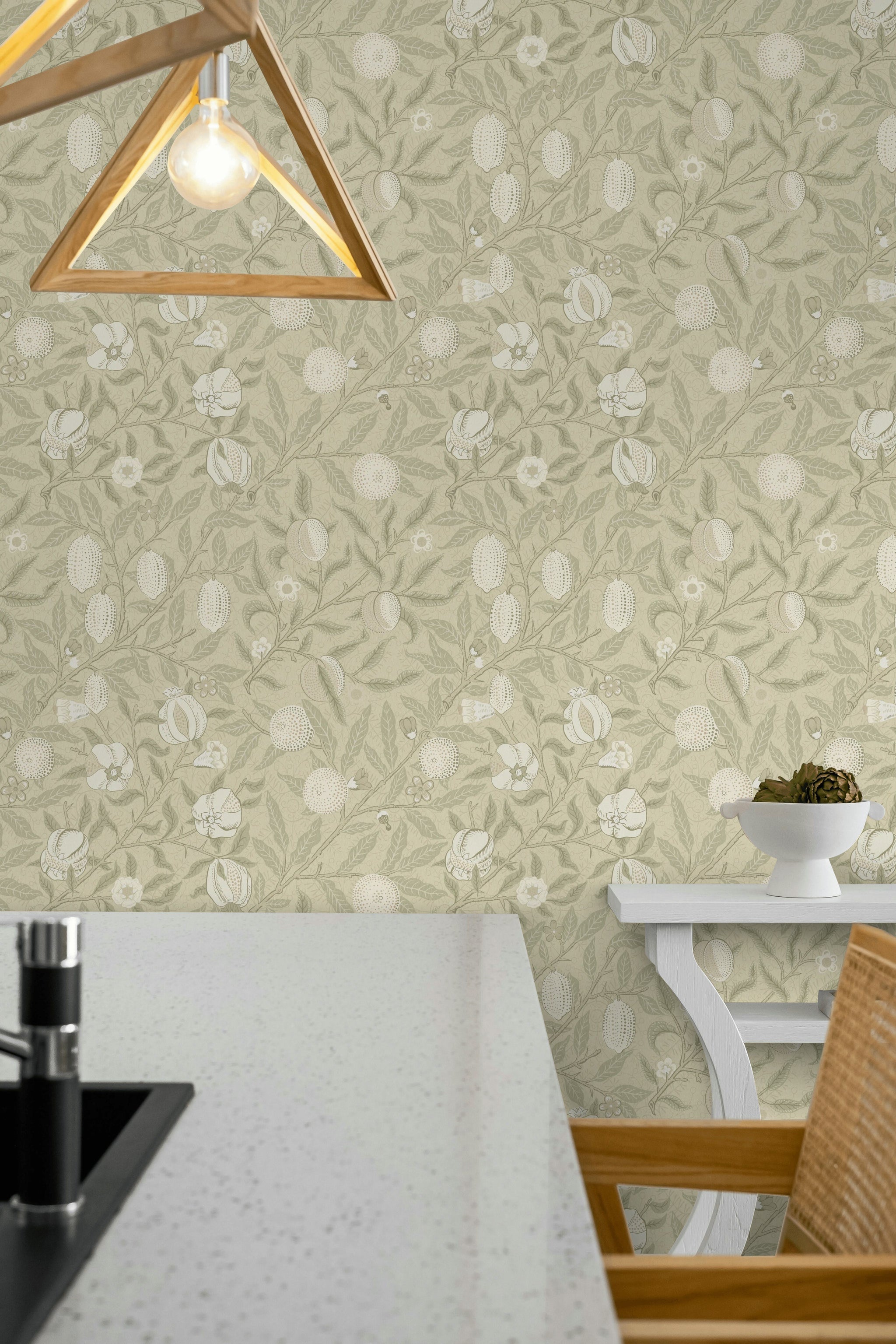 Vintage Botanical Wallpaper Sage Fruit Pattern Wall Mural