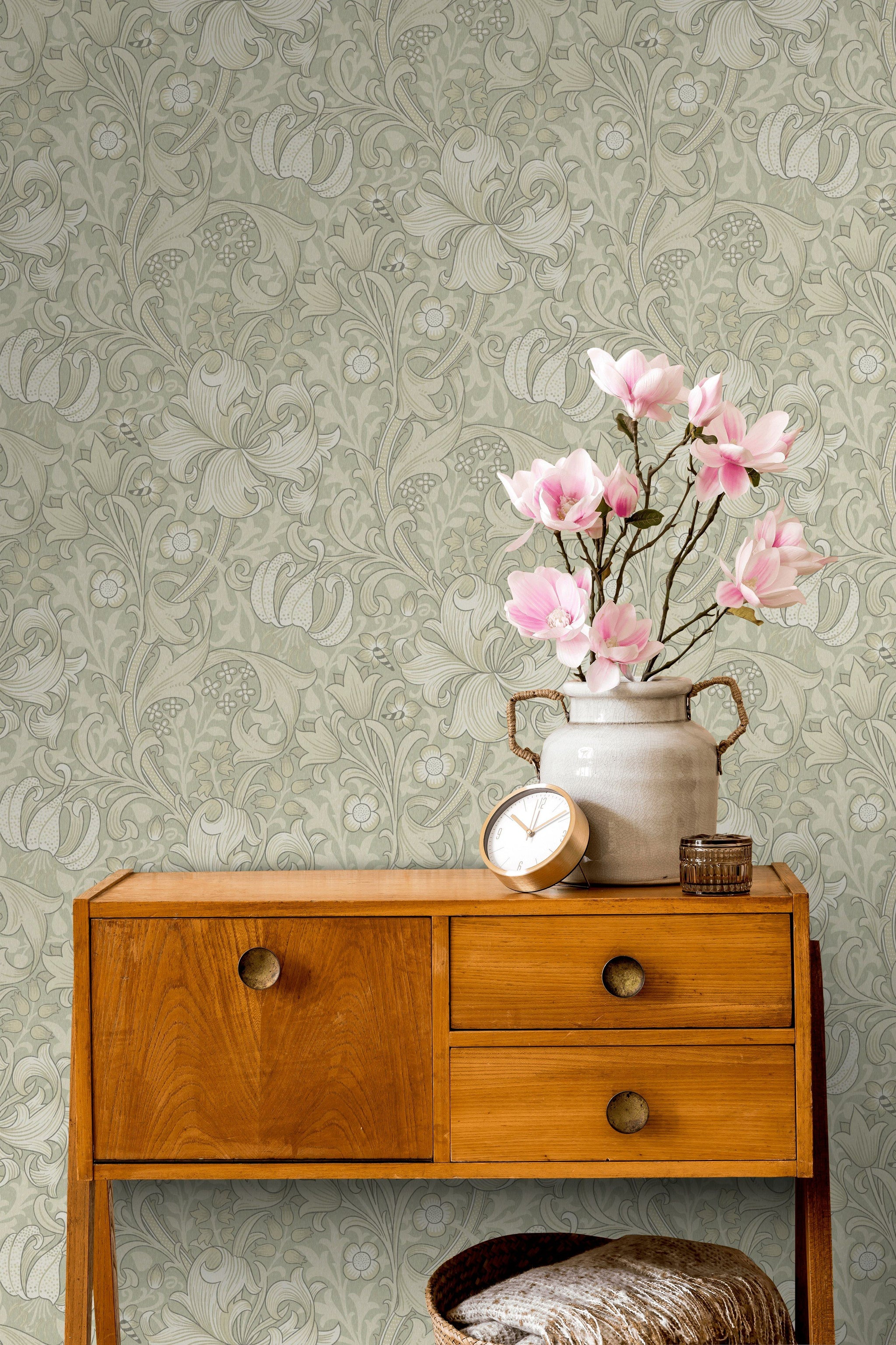 Vintage Floral Wallpaper Sage Botanical Vines Wall Mural