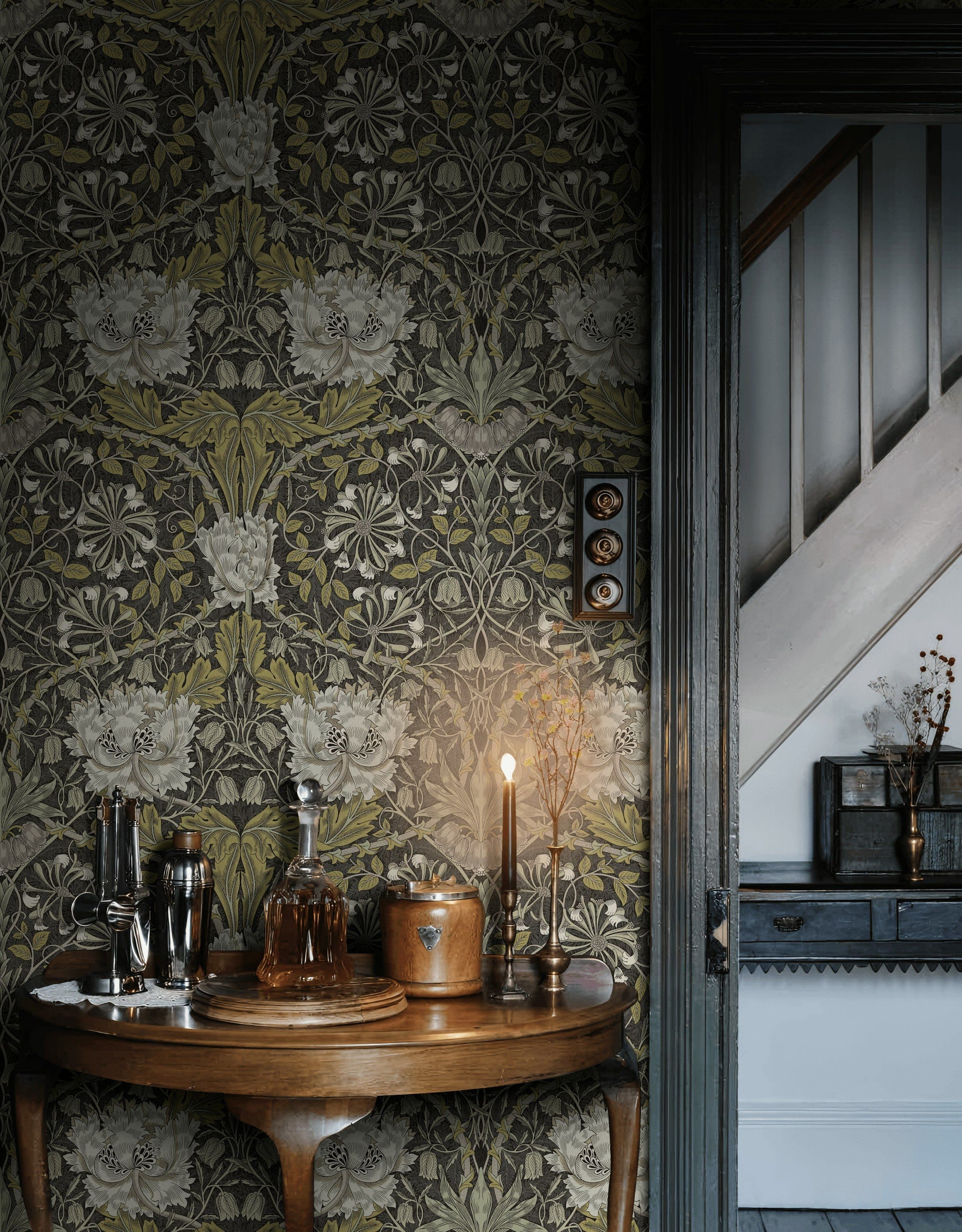 Vintage Floral Wallpaper Dark Botanical Vine Pattern Wall Mural