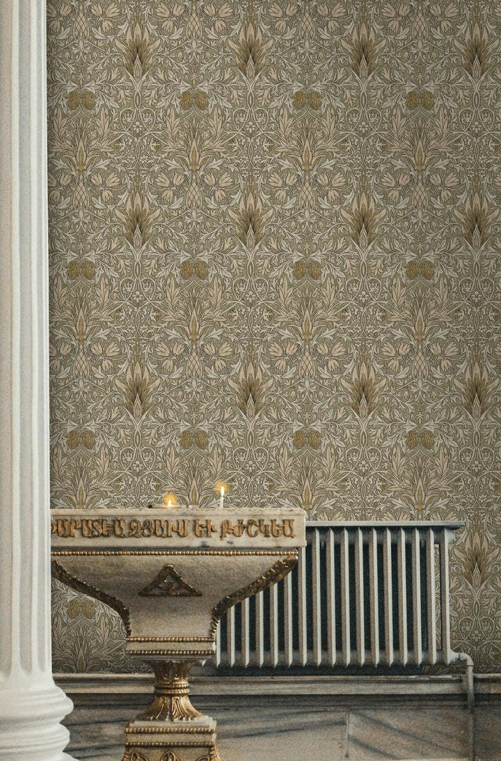 Vintage Floral Wallpaper Ornate Leaf Pattern Wall Mural