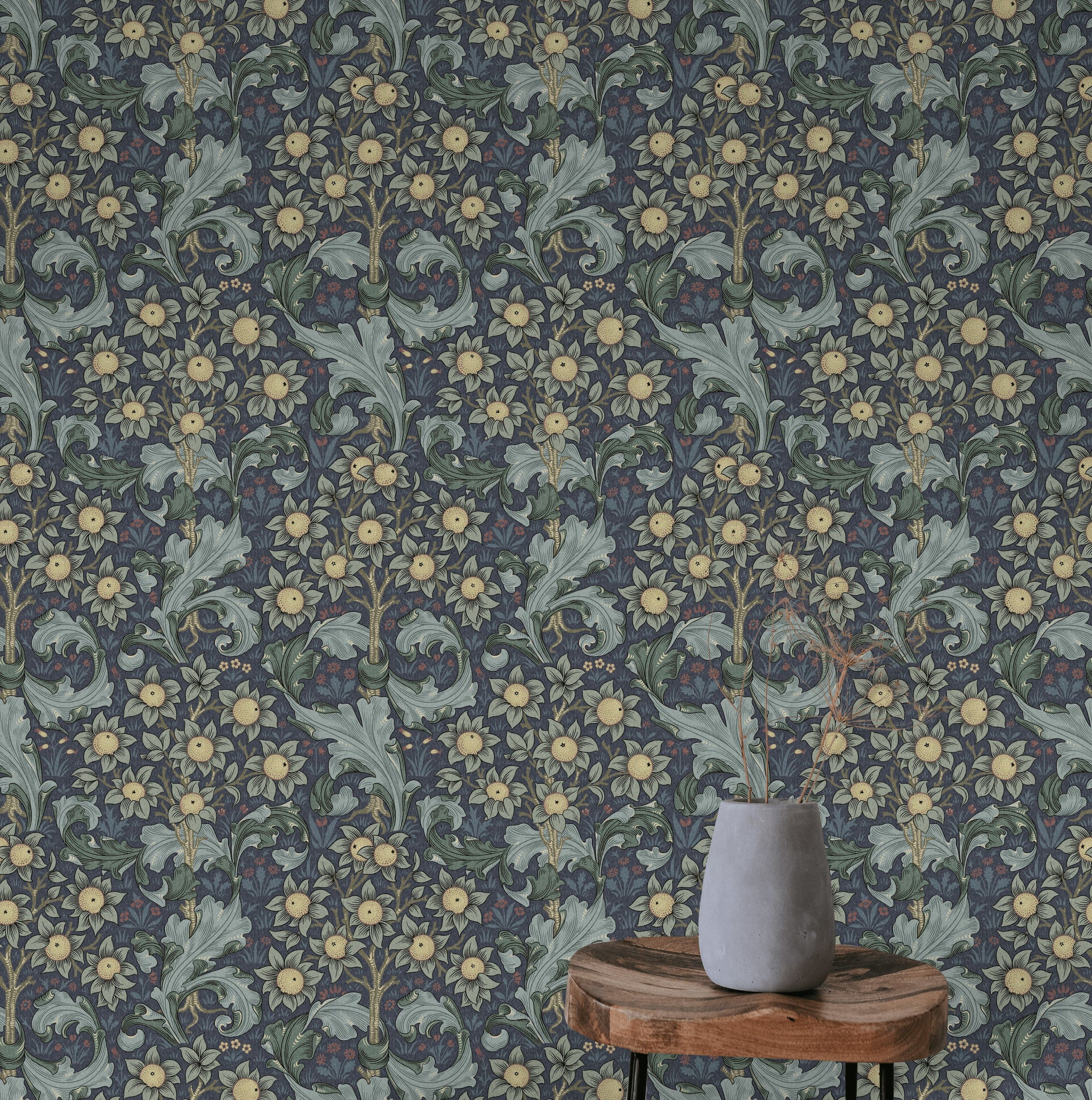 Vintage Floral Wallpaper Blue Green Botanical Wall Mural