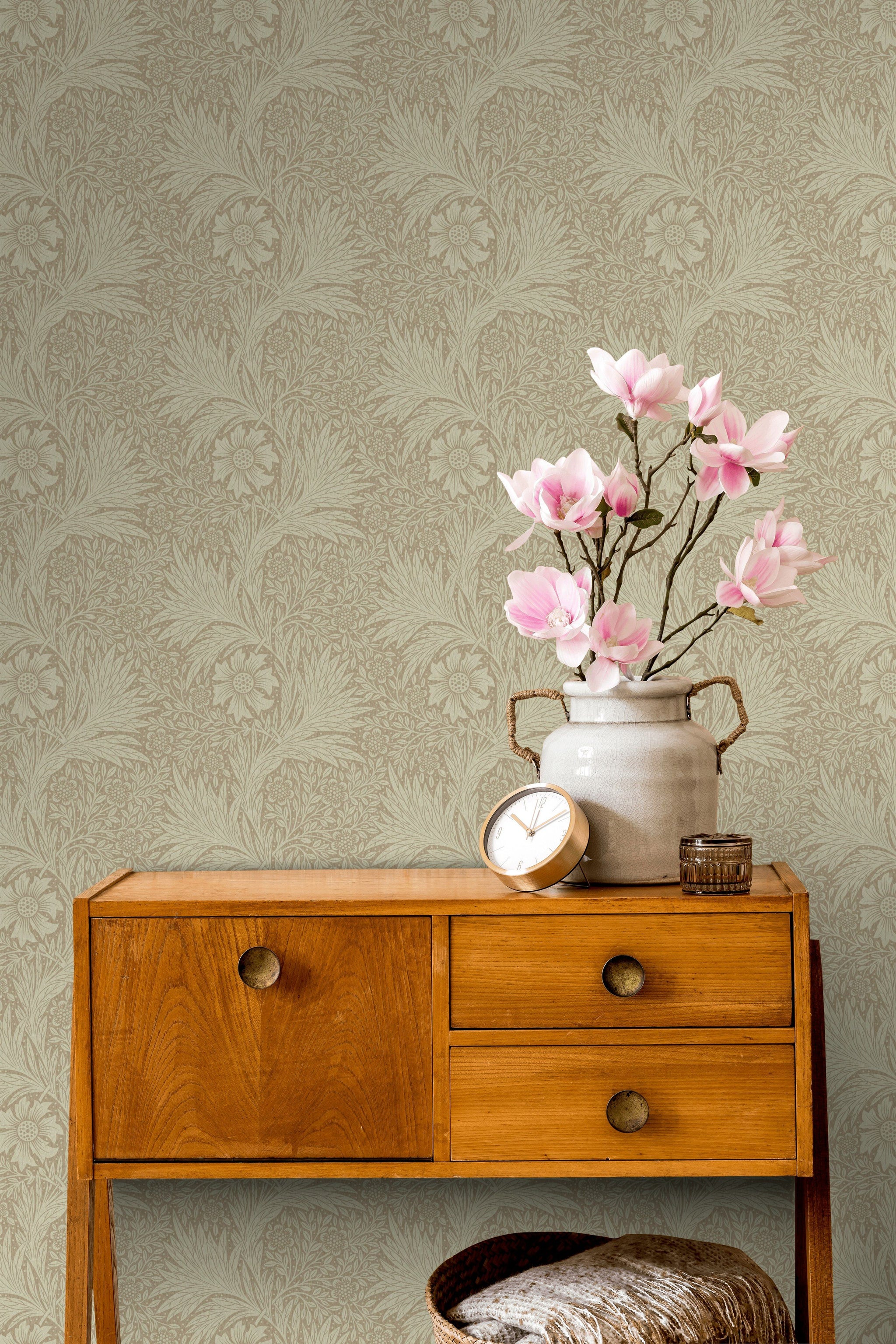 Vintage Floral Wallpaper Beige Botanical Pattern Wall Mural