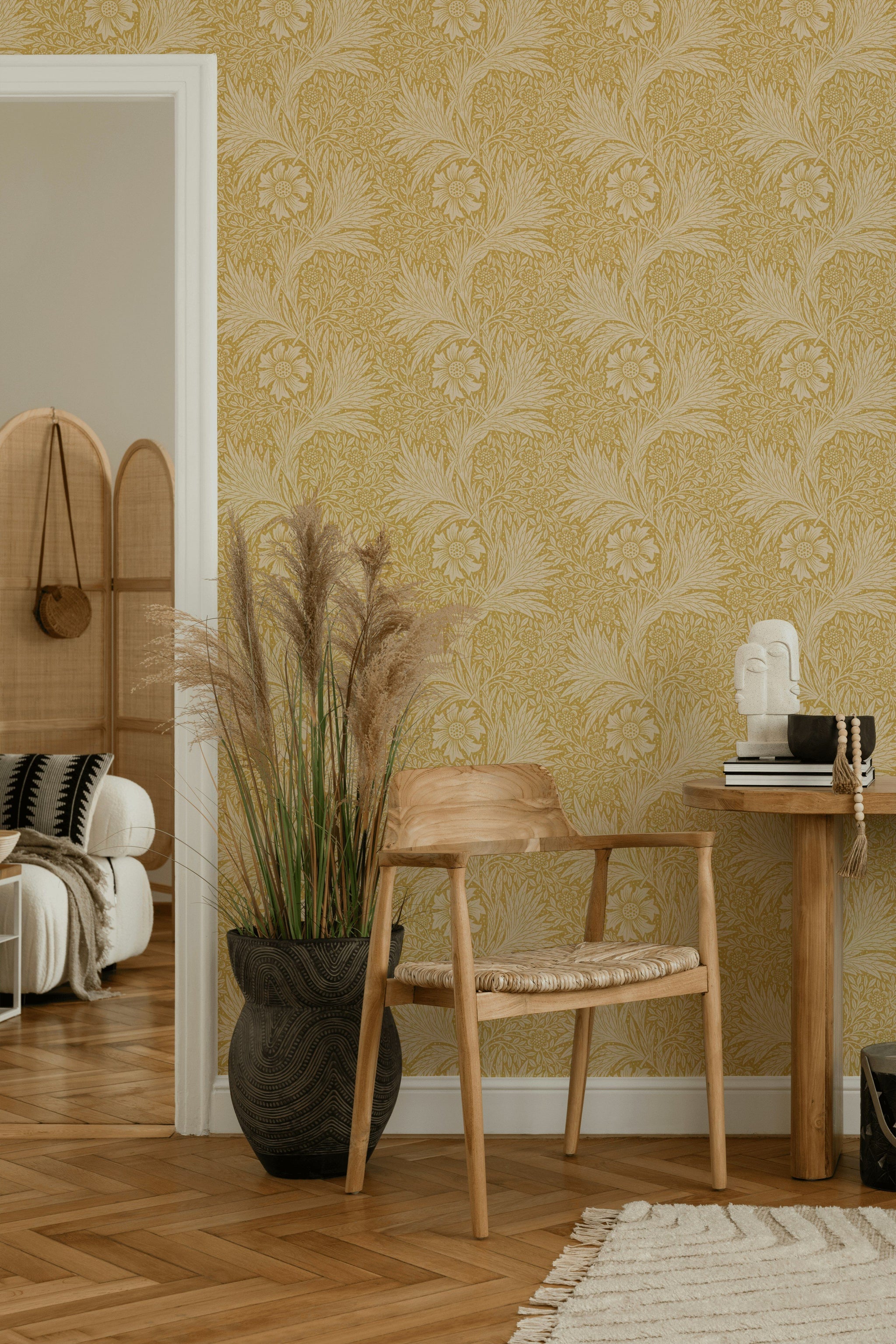 Vintage Floral Wallpaper Gold Botanical Pattern Wall Mural