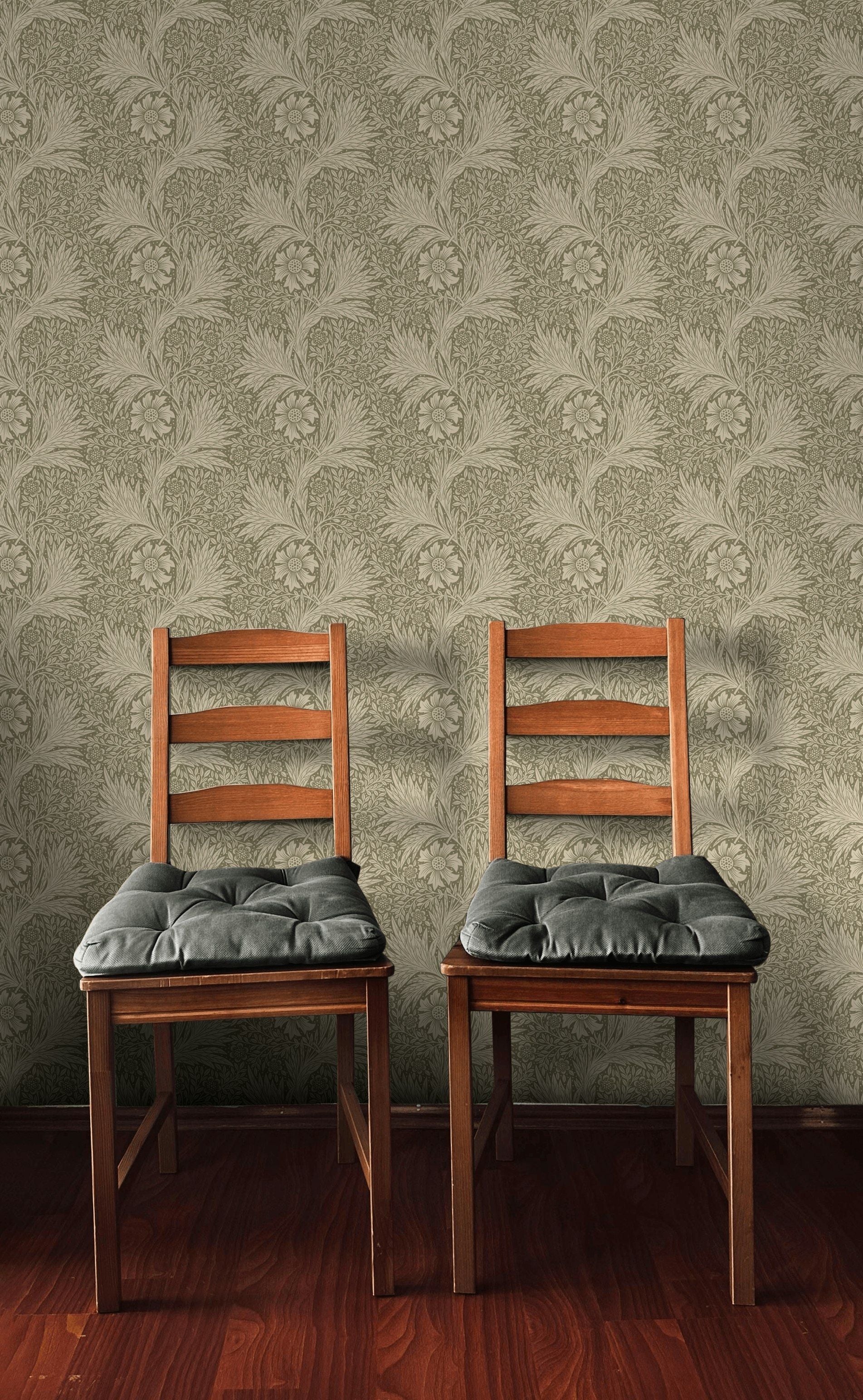 Vintage Floral Wallpaper Olive Leaf Pattern Wall Mural